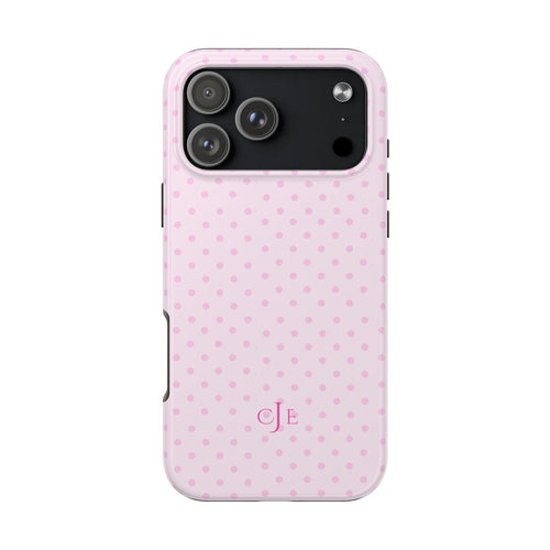 PERSONALIZED NAME CUSTOM PINK POLKA DOTS MONOGRAM INITIALS PHONE CASE