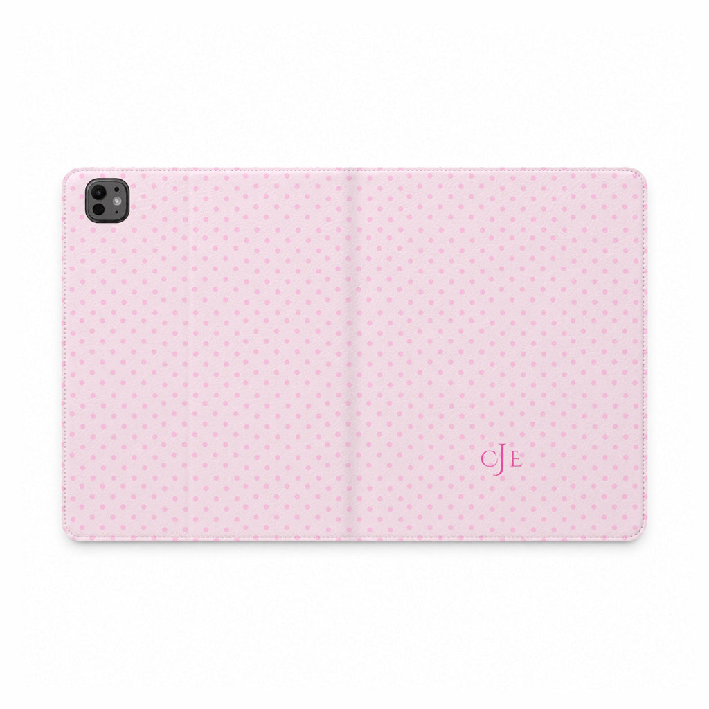 PERSONALIZED PINK POLKA DOTS MONOGRAM INITIALS CUSTOM NAME IPAD TABLET FOLIO CASE