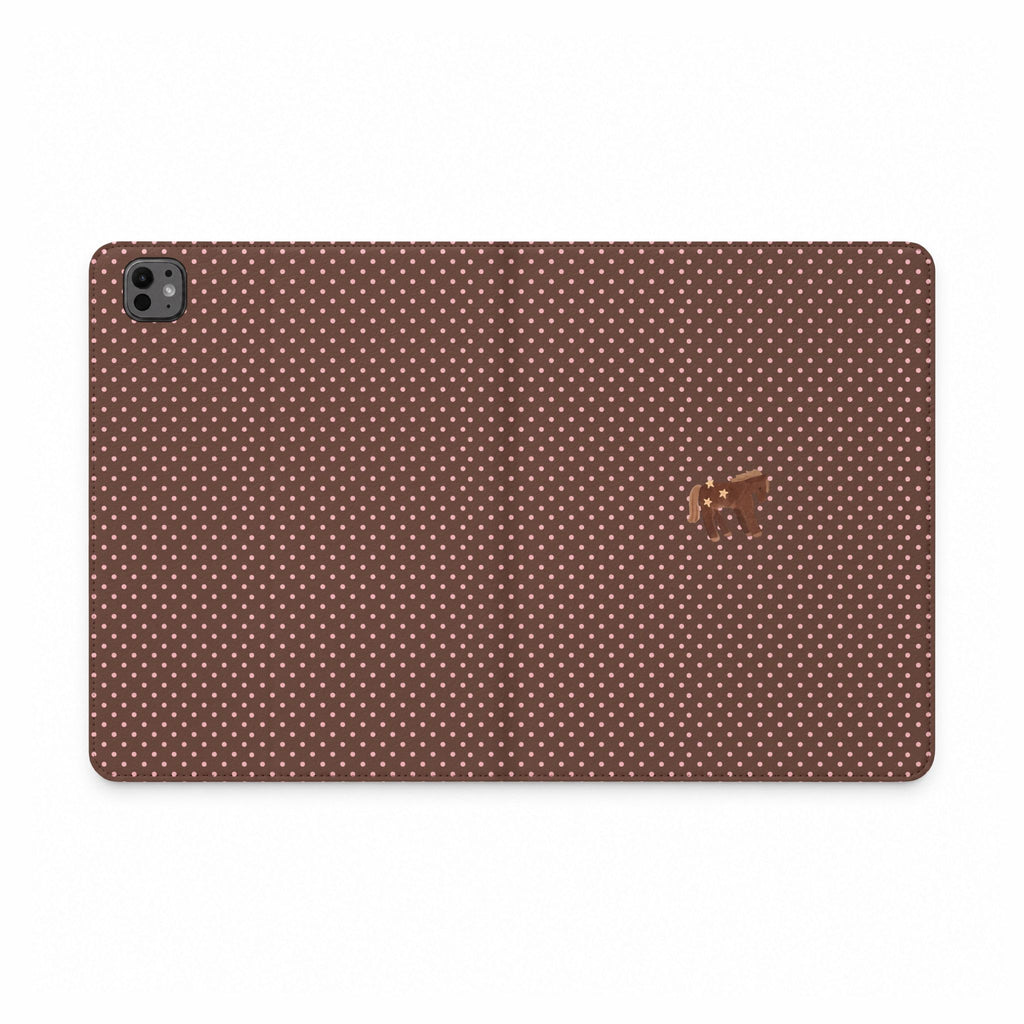 BROWN & PINK POLKA DOTS MINI PONY IPAD TABLET FOLIO CASE