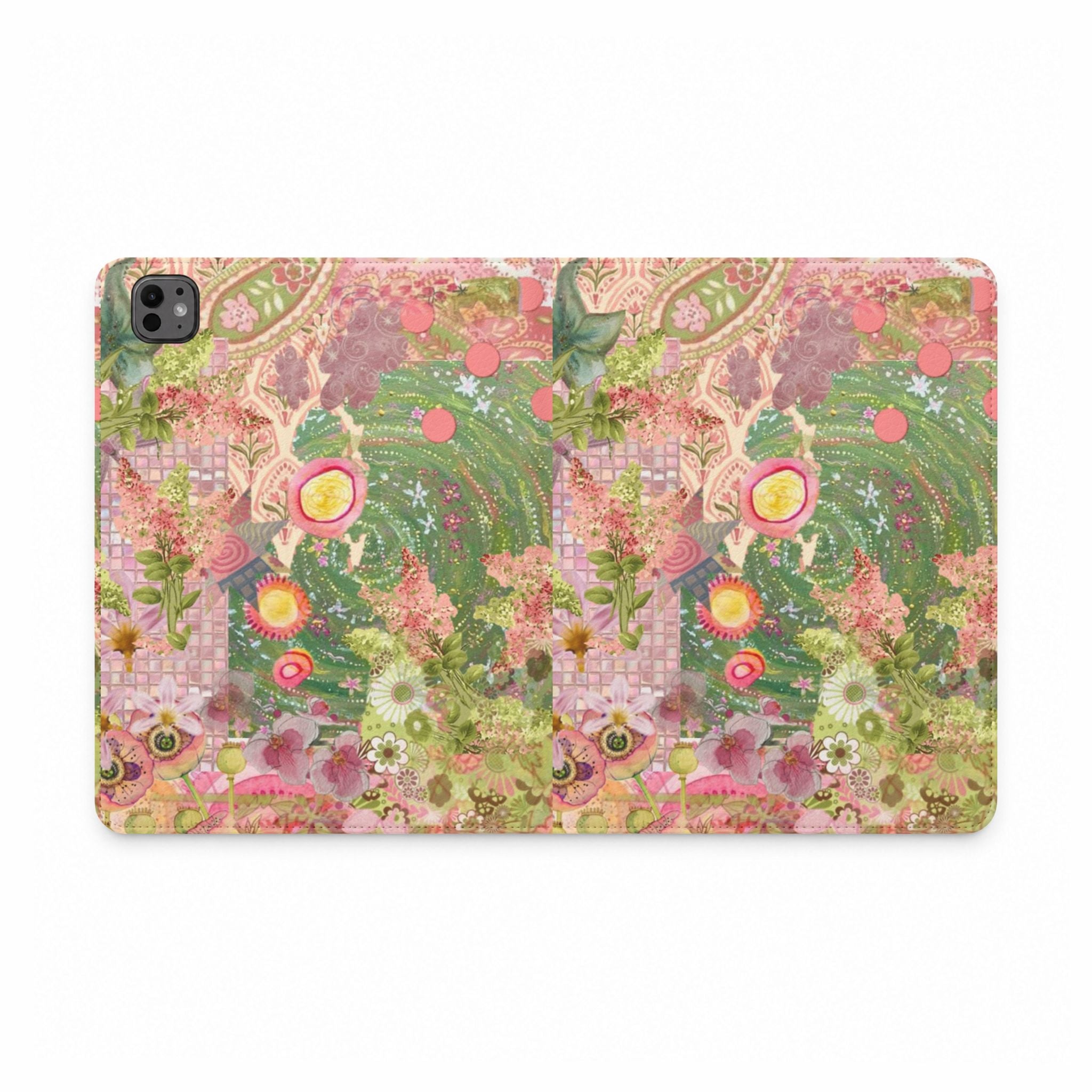 GREEN PINK MOSAIC WHIMSY IPAD TABLET FOLIO CASE