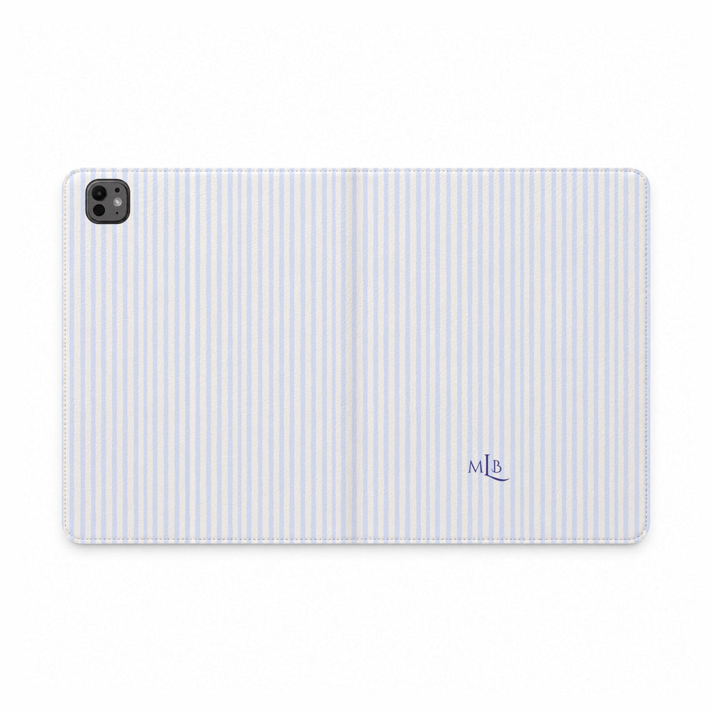 PERSONALIZED BLUE STRIPES MONOGRAM INITIALS CUSTOM NAME IPAD TABLET FOLIO CASE