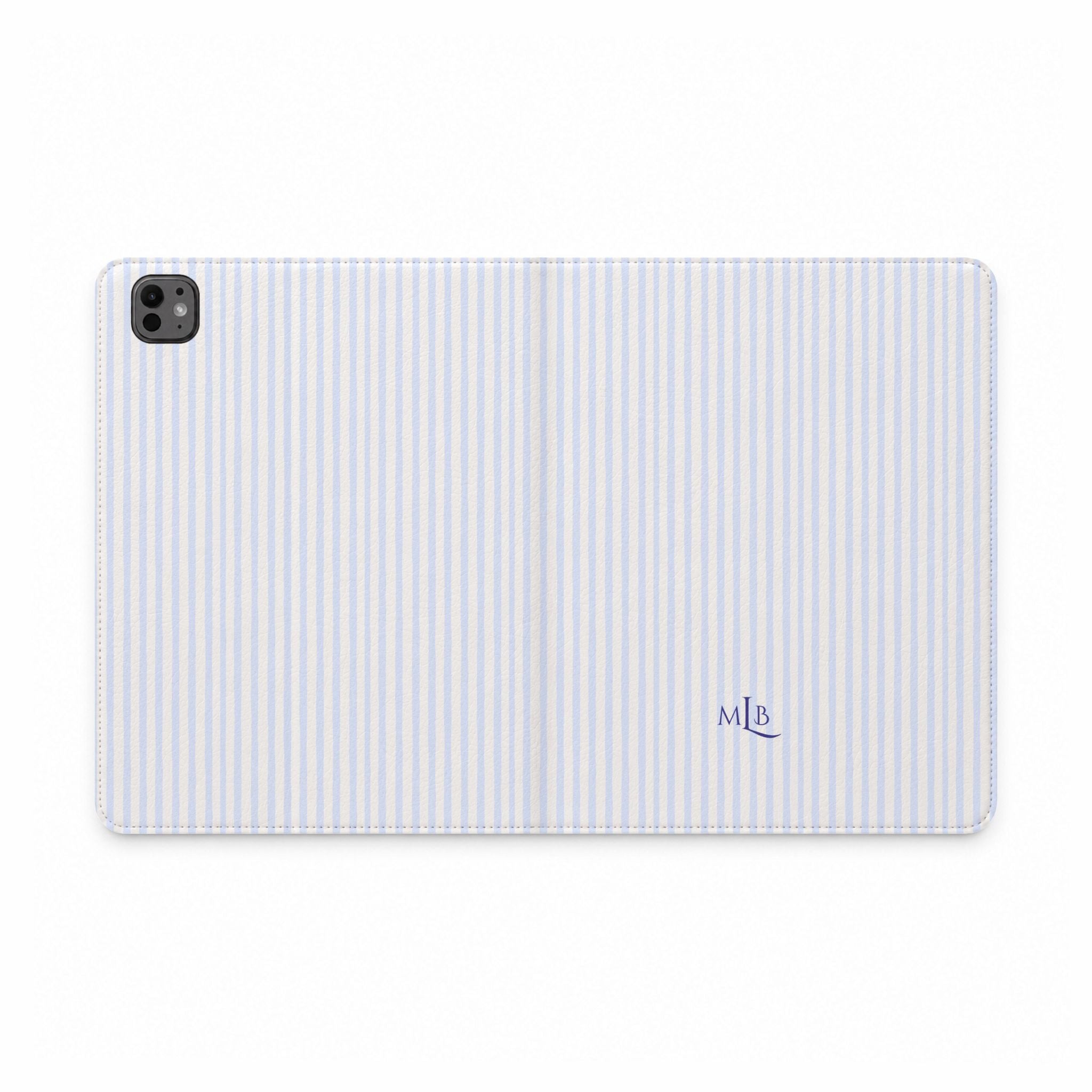 PERSONALIZED BLUE STRIPES MONOGRAM INITIALS CUSTOM NAME IPAD TABLET FOLIO CASE