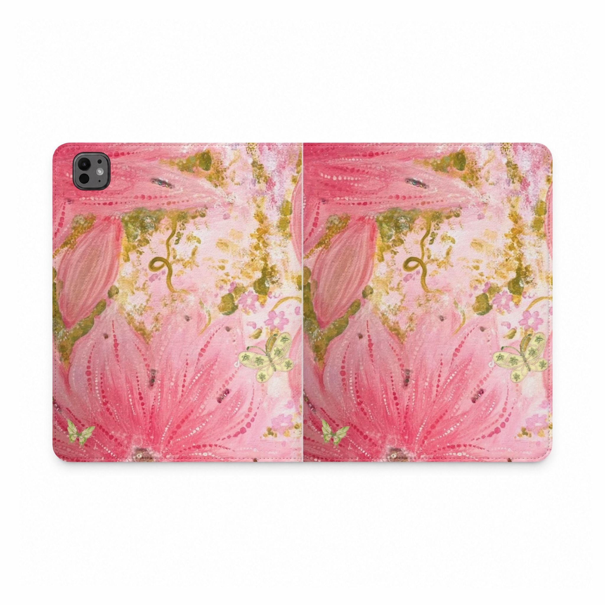 PINK WHIMSY GARDEN FLORAL IPAD TABLET FOLIO CASE