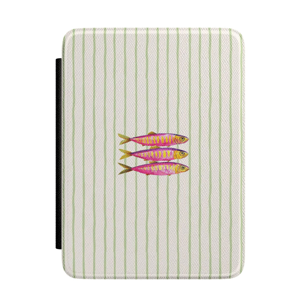 GREEN STRIPES PINK SARDINES KINDLE CASE HARDCOVER