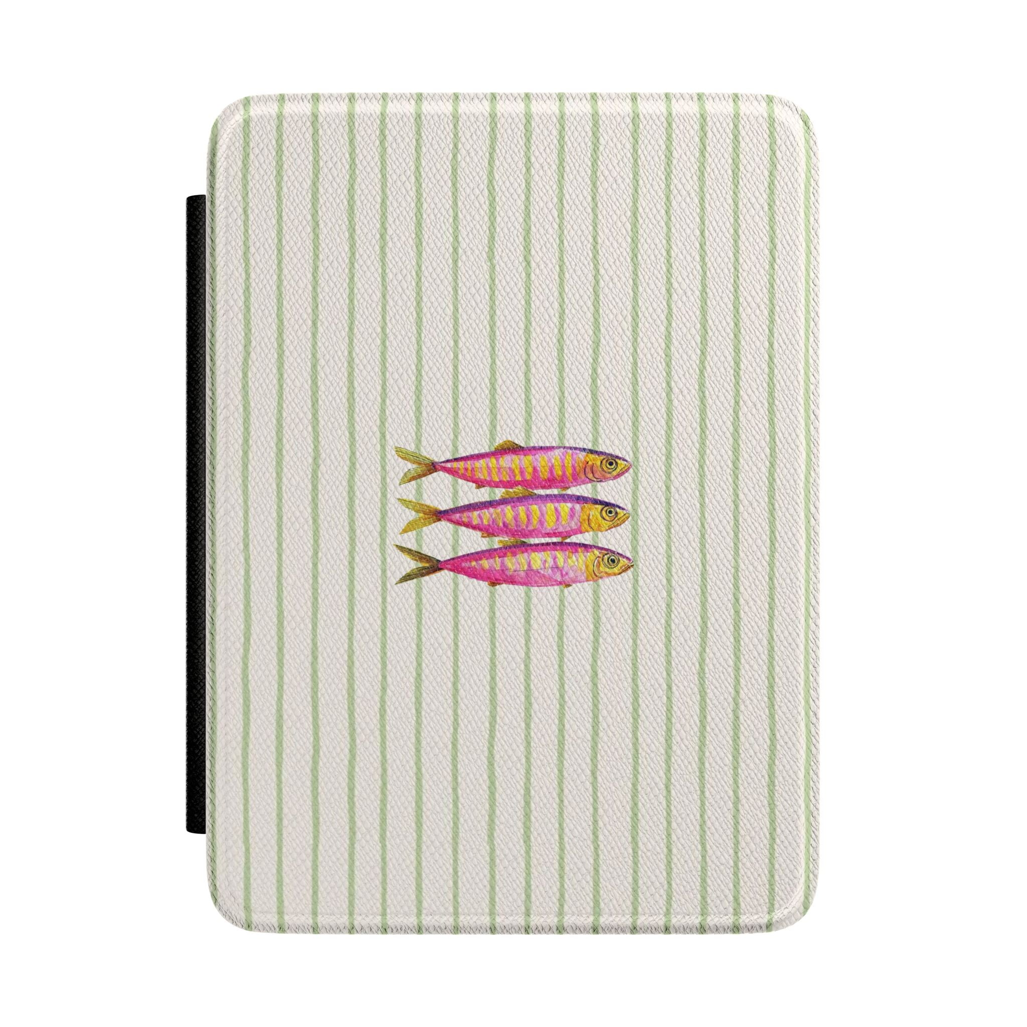 GREEN STRIPES PINK SARDINES KINDLE CASE HARDCOVER
