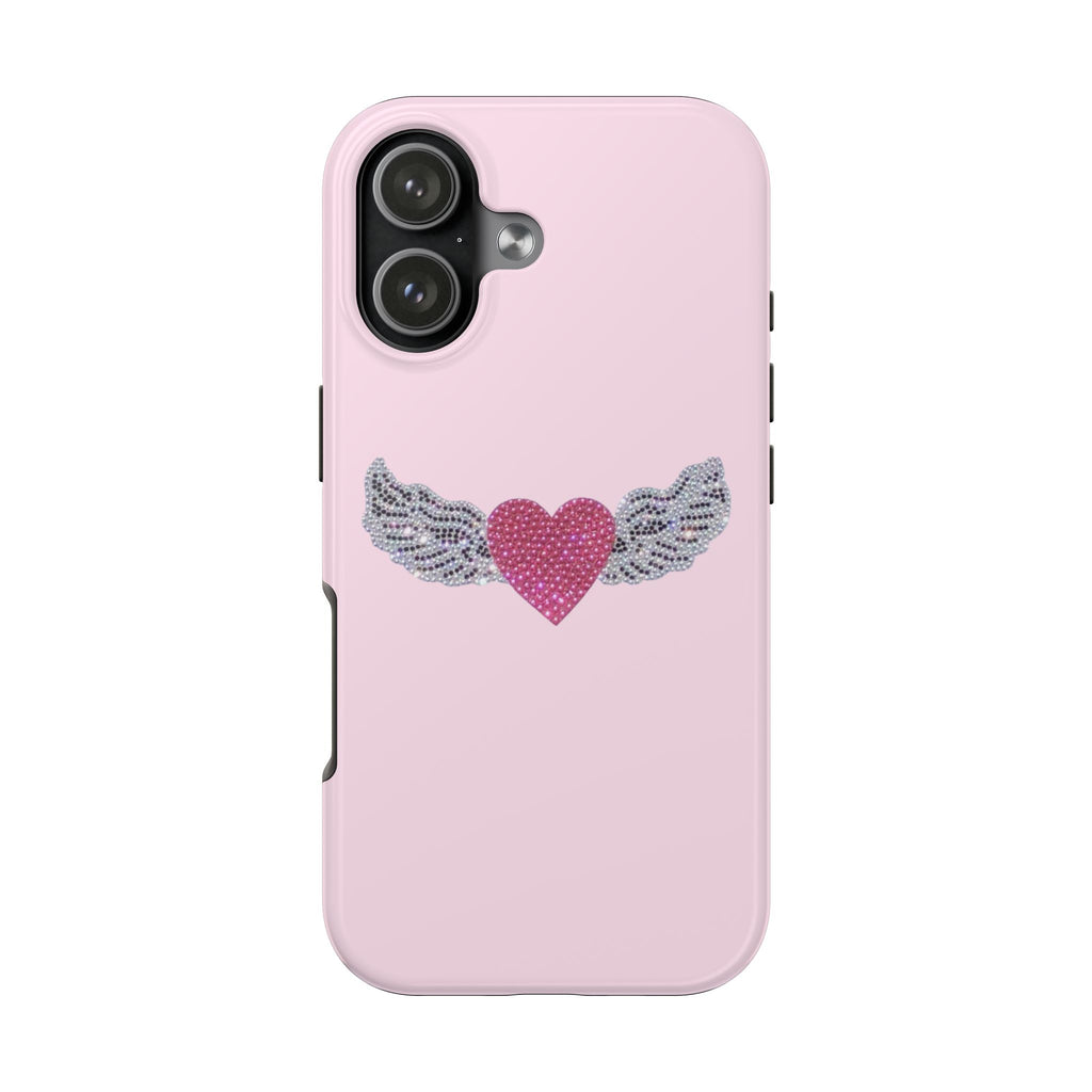 PINK BEDAZZLED HEART WINGS PHONE CASE