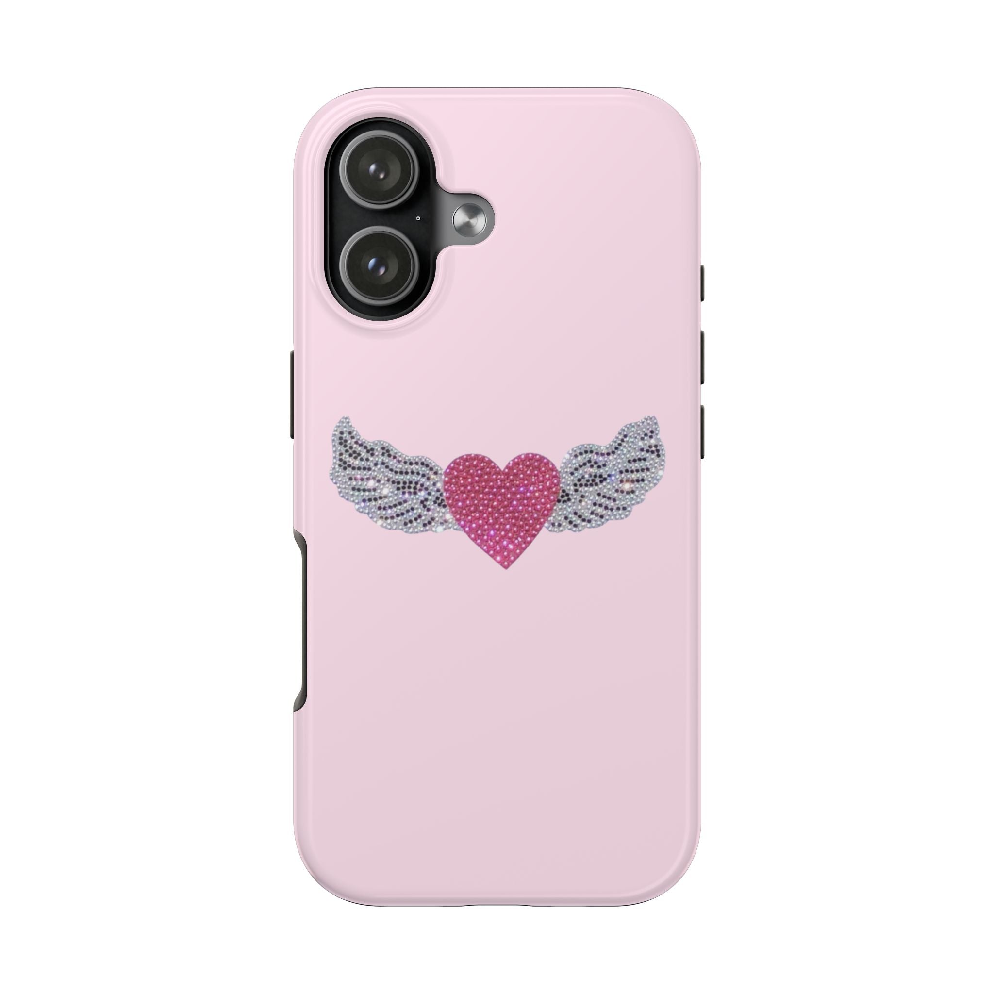 PINK BEDAZZLED HEART WINGS PHONE CASE