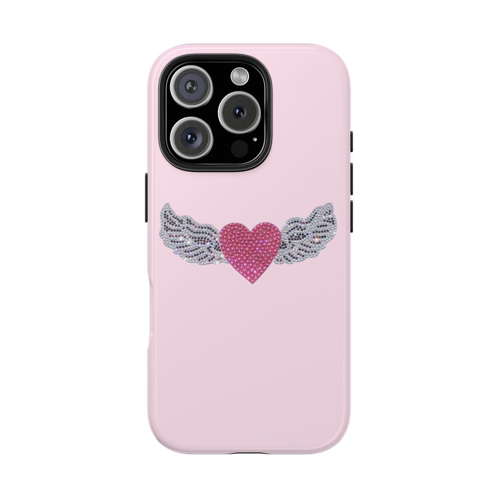 PINK BEDAZZLED HEART WINGS PHONE CASE