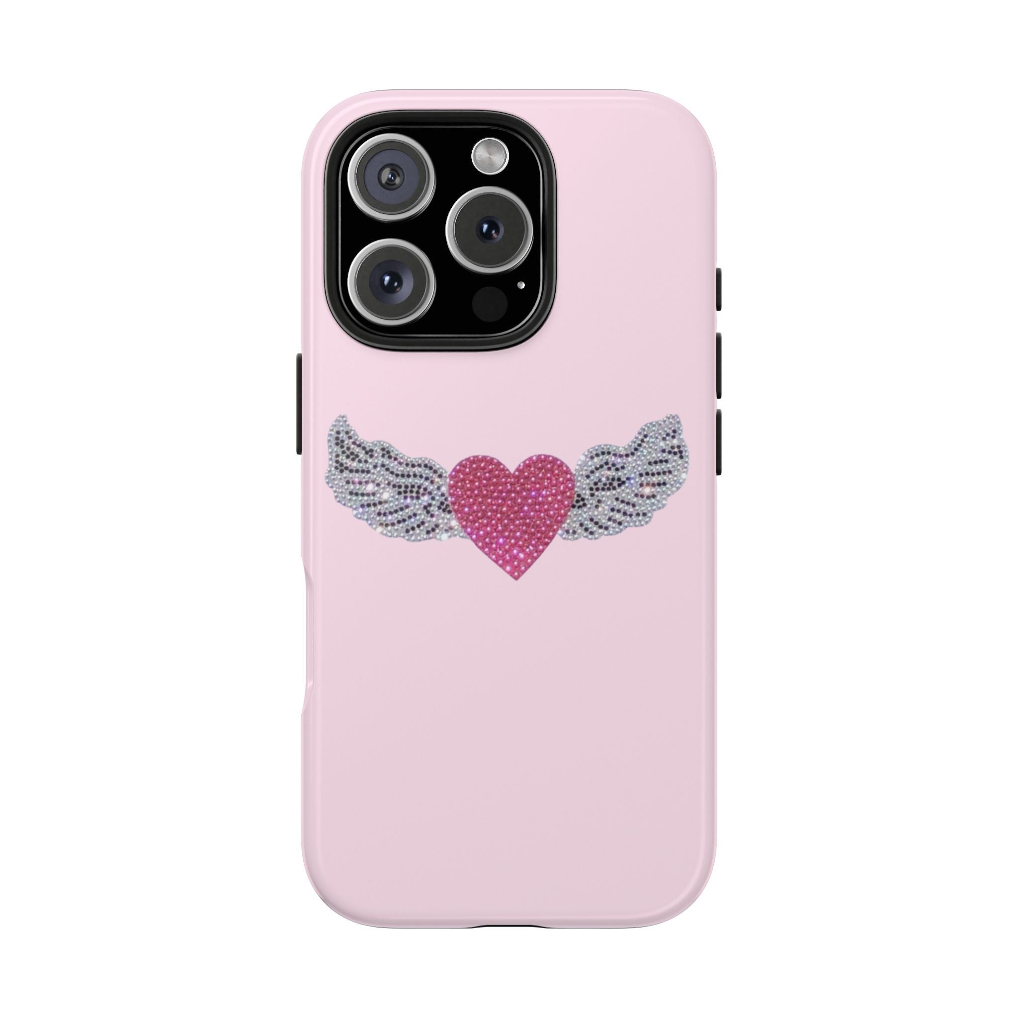 PINK BEDAZZLED HEART WINGS PHONE CASE