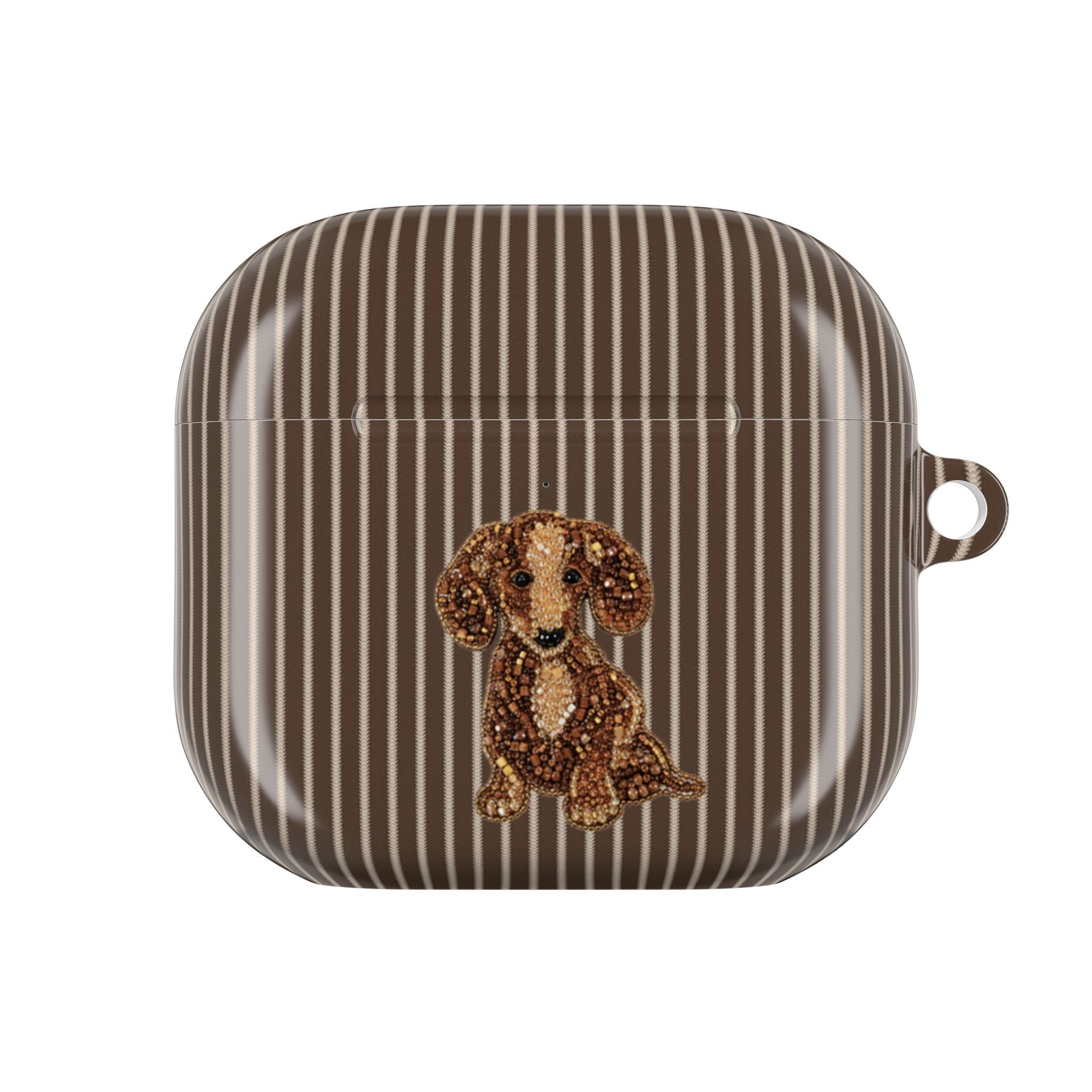 BROWN STRIPES WHIMSY DACHSHUND AIRPOD CASE