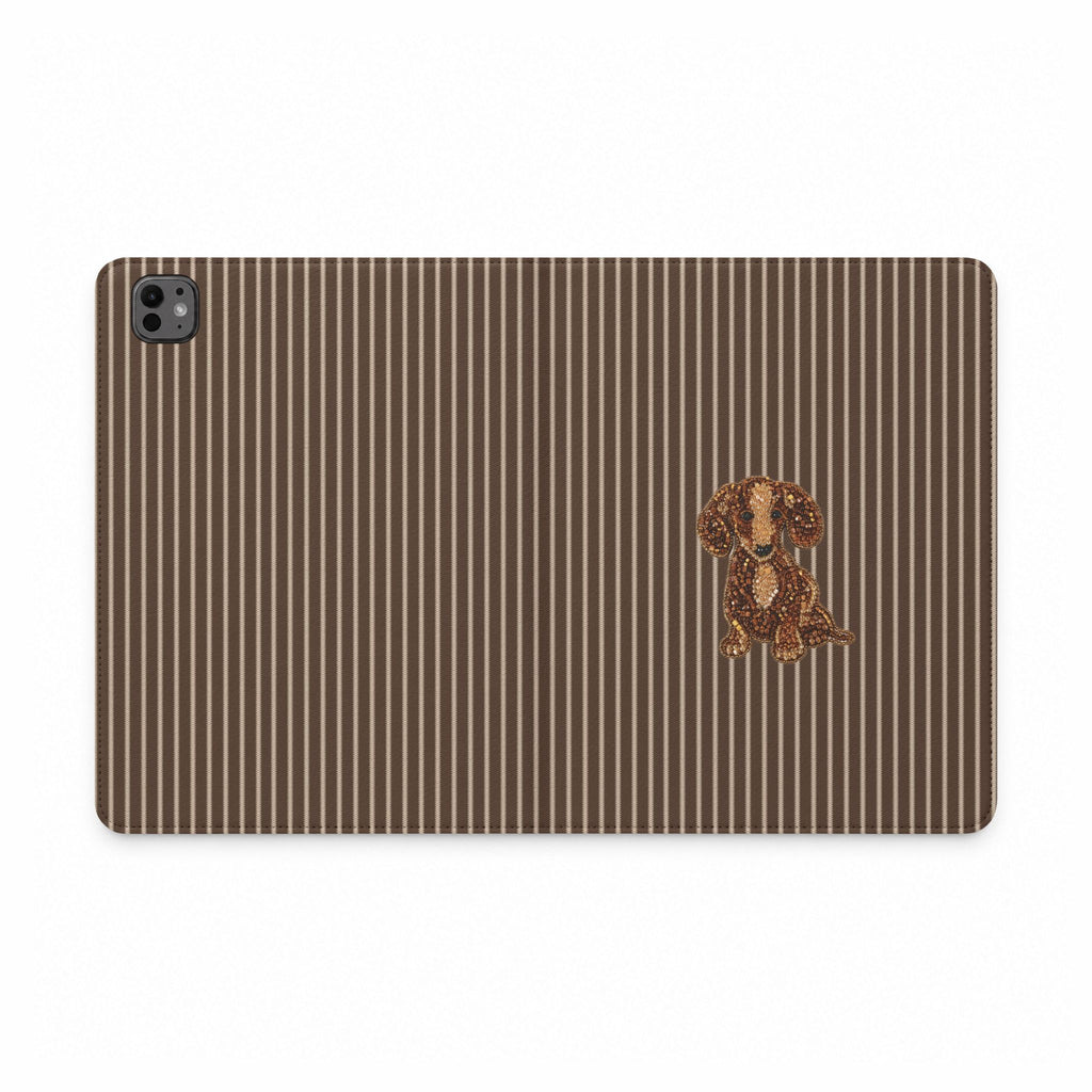 BROWN STRIPES WHIMSY DACHSHUND IPAD TABLET FOLIO CASE