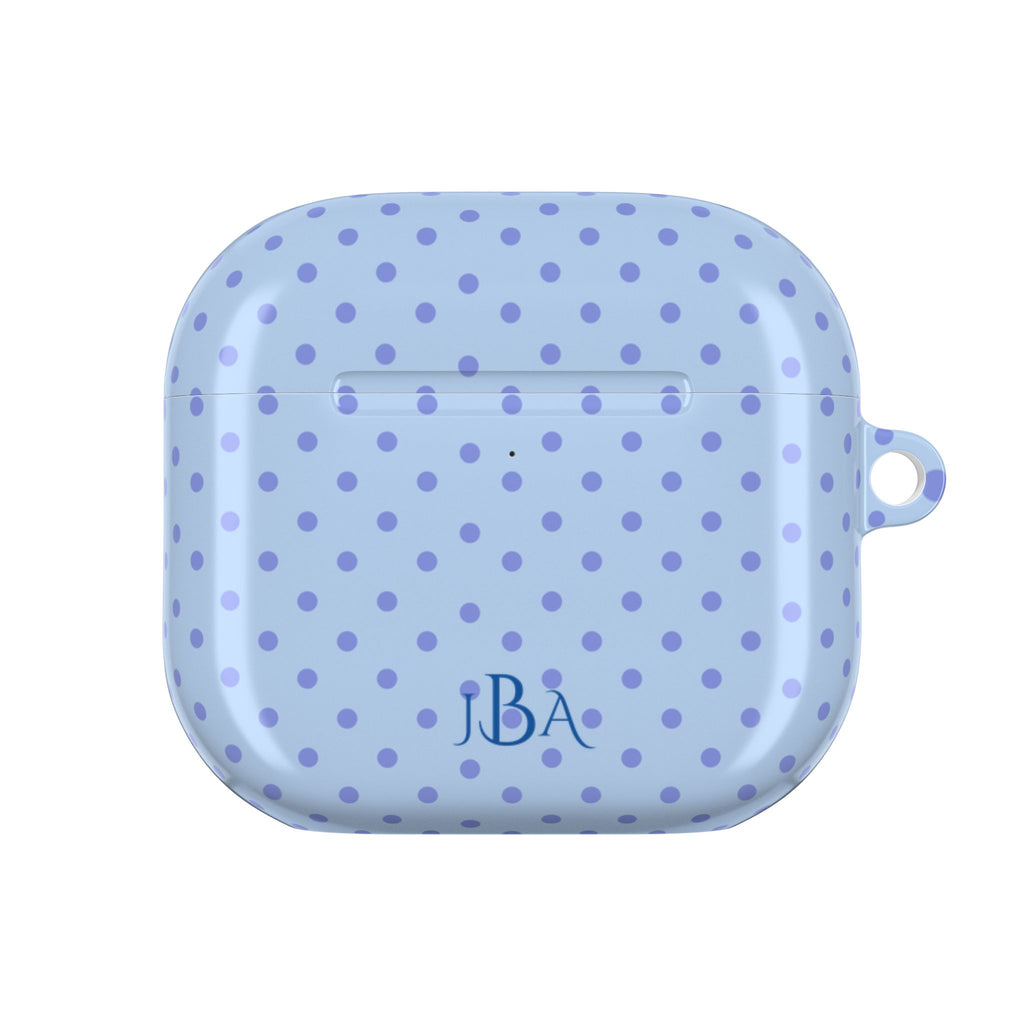 PERSONALIZED NAME CUSTOM BLUE POLKA DOTS MONOGRAM INITIALS AIRPOD CASE