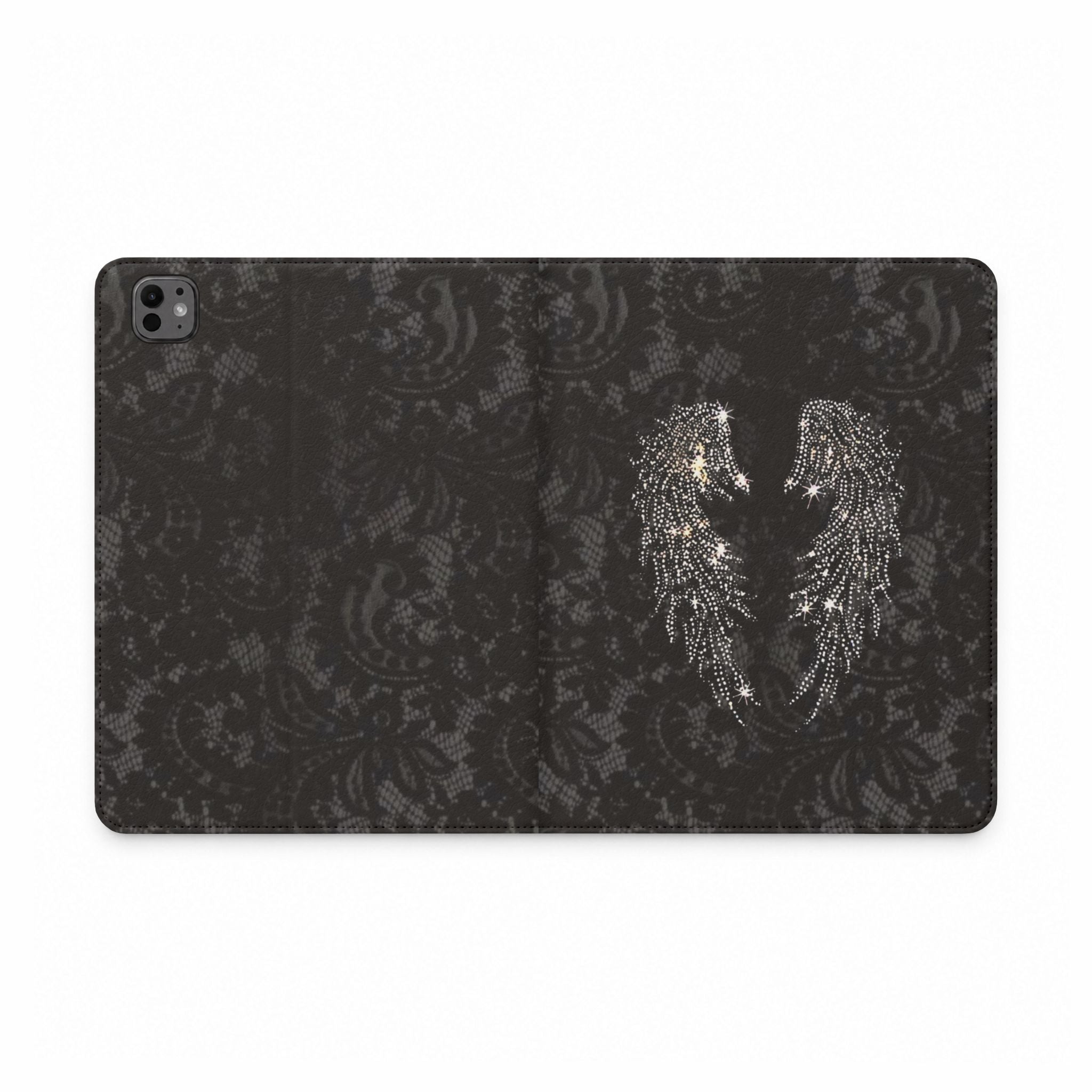 BLACK LACE ANGEL WINGS IPAD TABLET FOLIO CASE
