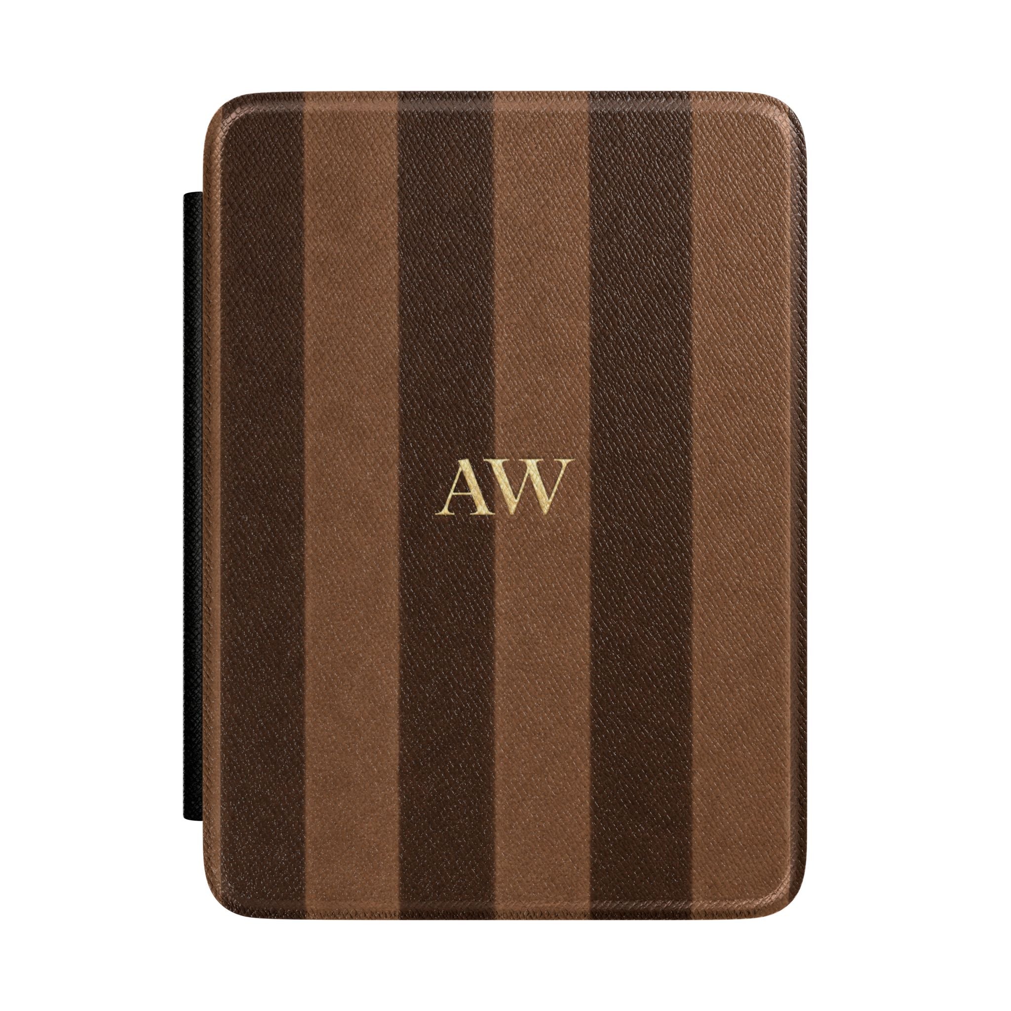 PERSONALIZED CUSTOM NAME BROWN VELVET STRIPES MONOGRAM INITIALS CASE HARDCOVER