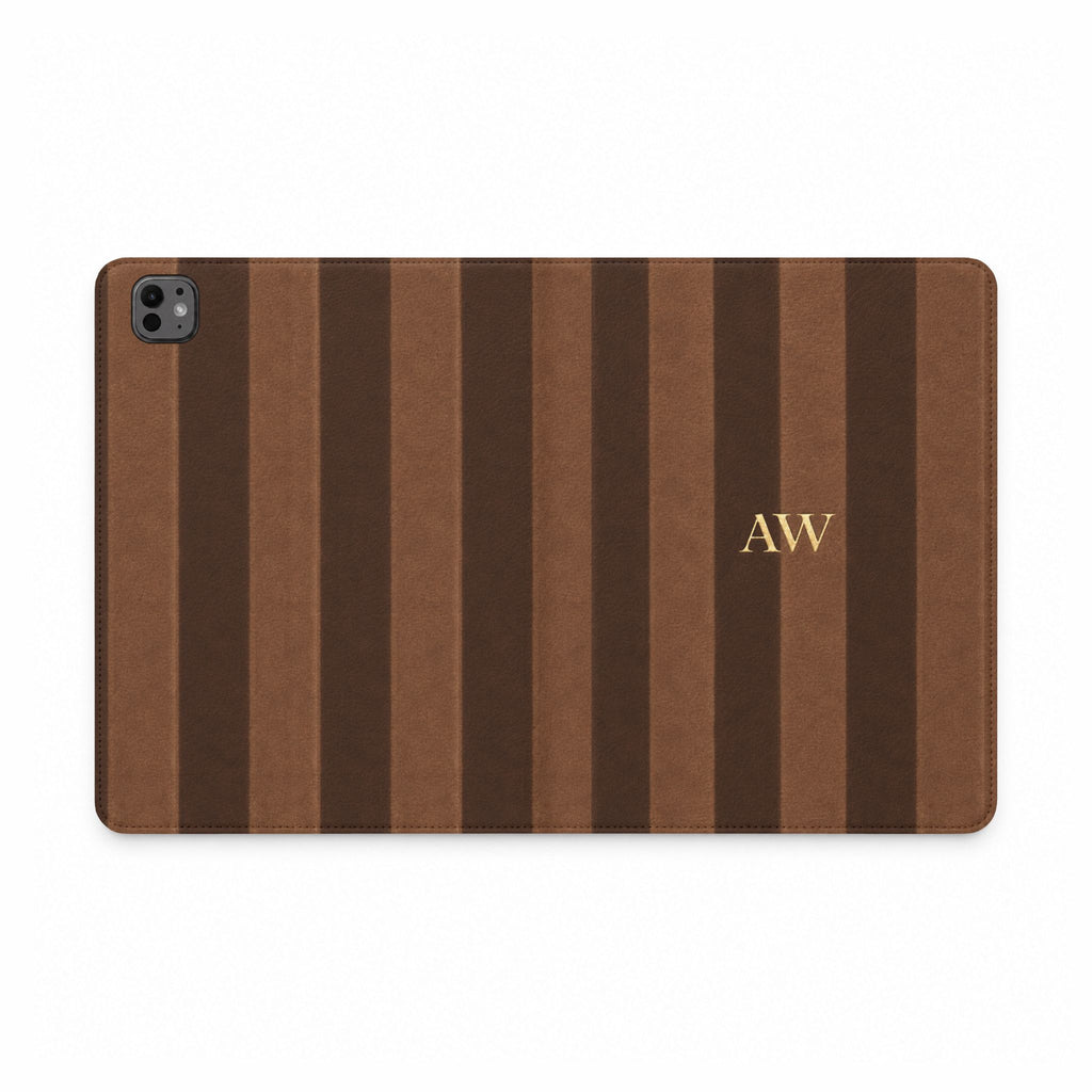 PERSONALIZED BROWN VELVET STRIPES CUSTOM NAME IPAD TABLET FOLIO CASE