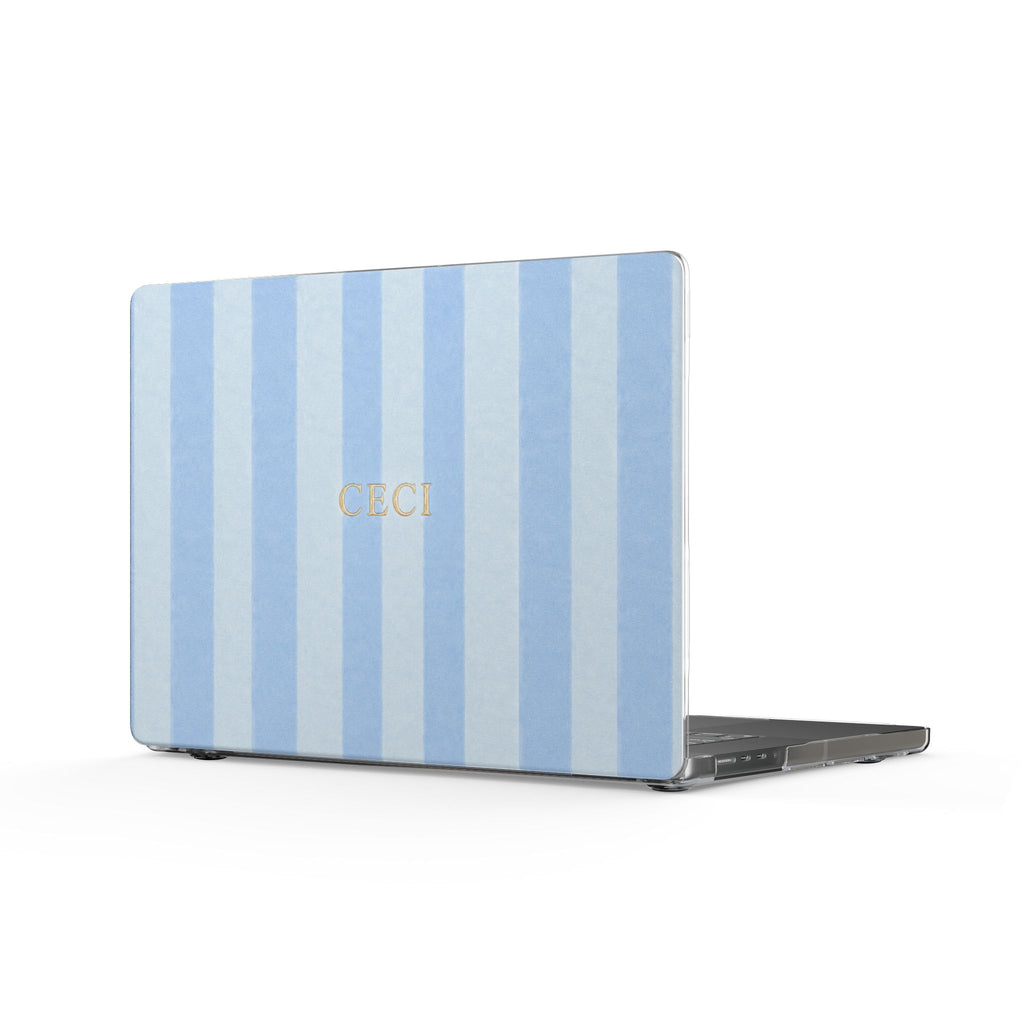 PERSONALIZED NAME CUSTOM SOFT BLUE STRIPES MONOGRAM INITIALS MACBOOK COVERS