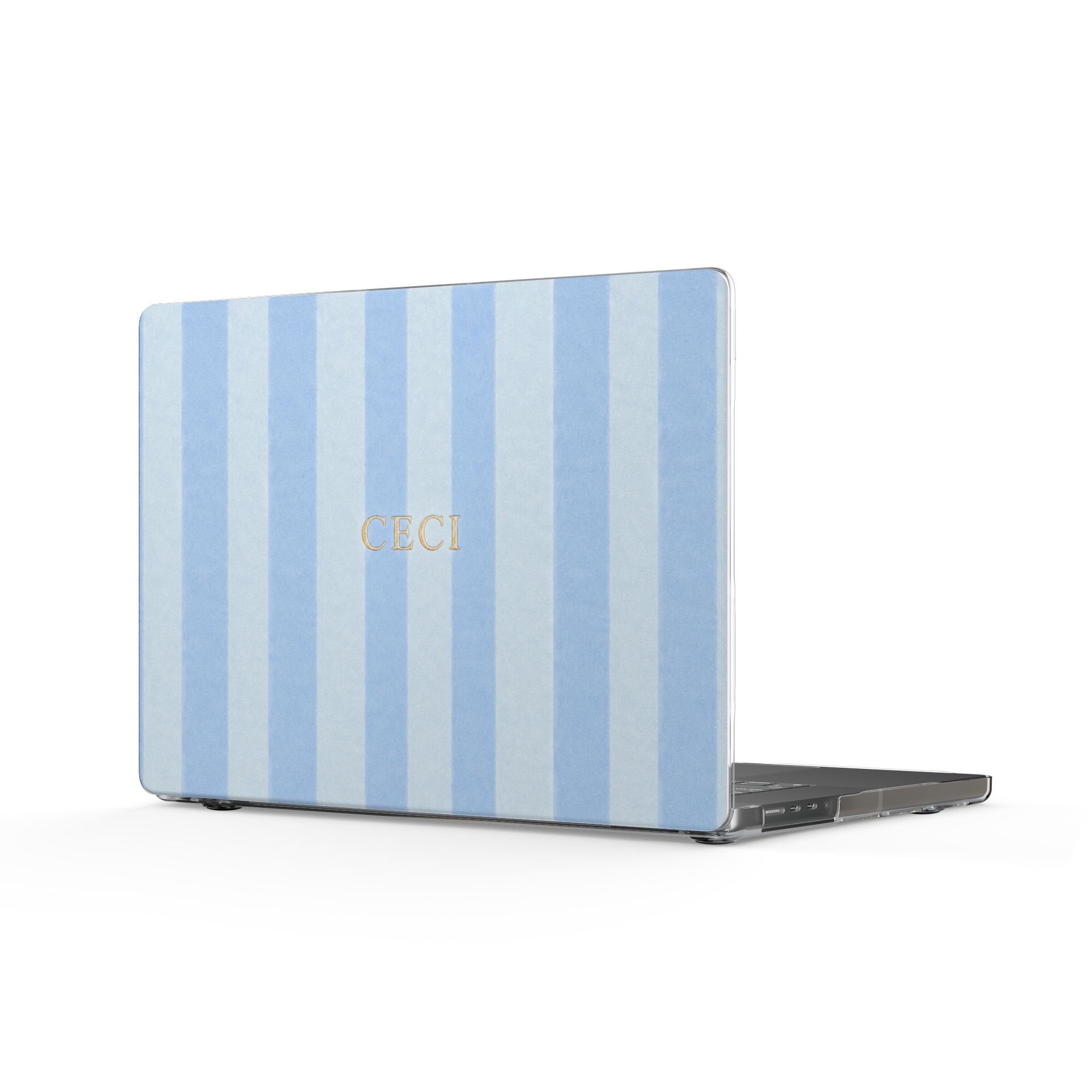 PERSONALIZED NAME CUSTOM SOFT BLUE STRIPES MONOGRAM INITIALS MACBOOK COVERS