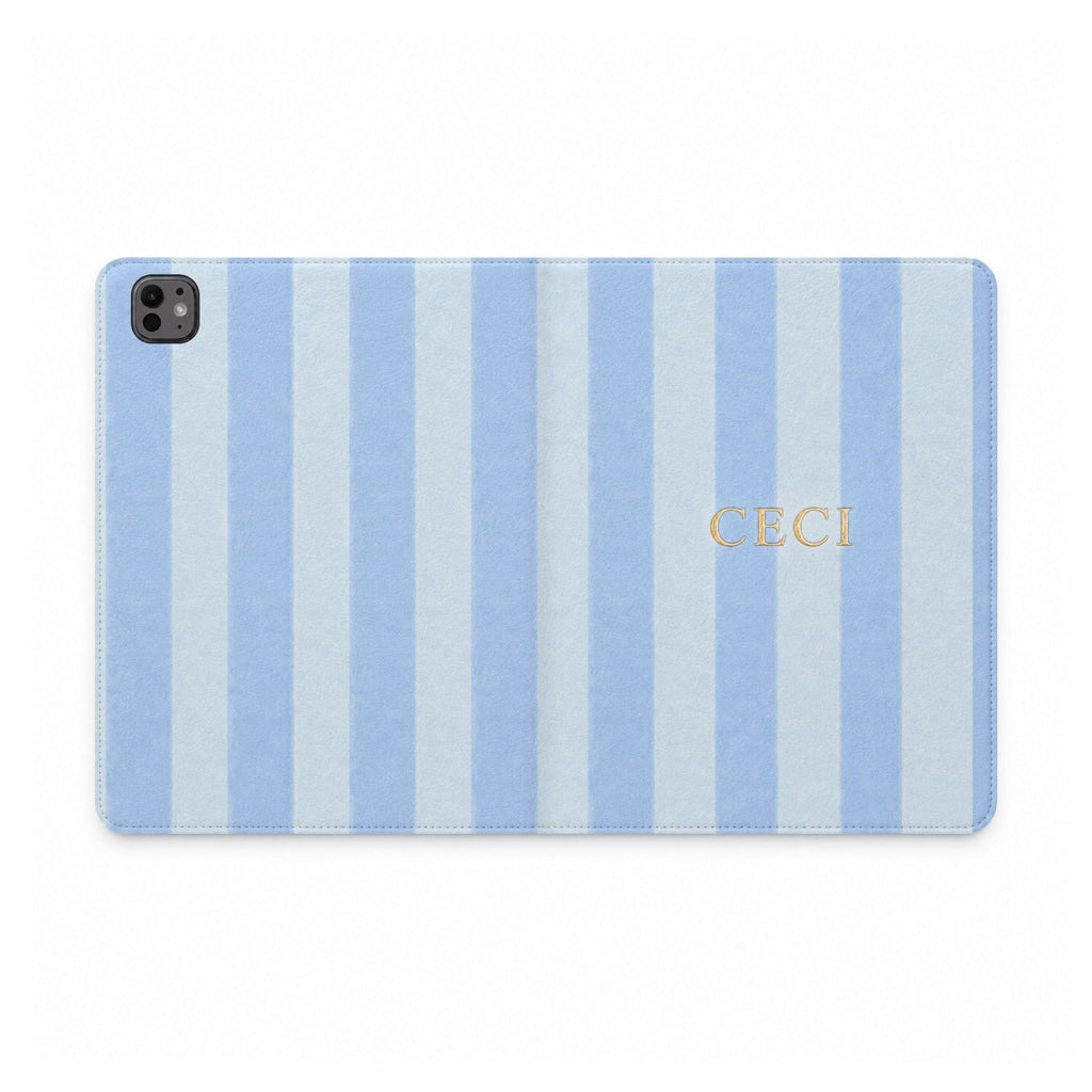 PERSONALIZED SOFT BLUE STRIPES CUSTOM NAME IPAD TABLET FOLIO CASE