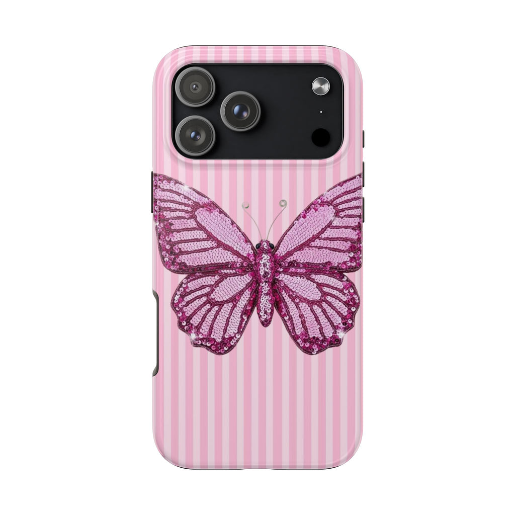 PINK STRIPES EMBELLISHED BUTTERFLY PHONE CASE