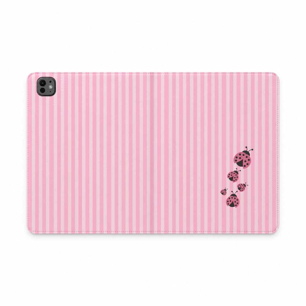 PINK STRIPES LADYBUGS IPAD TABLET FOLIO CASE