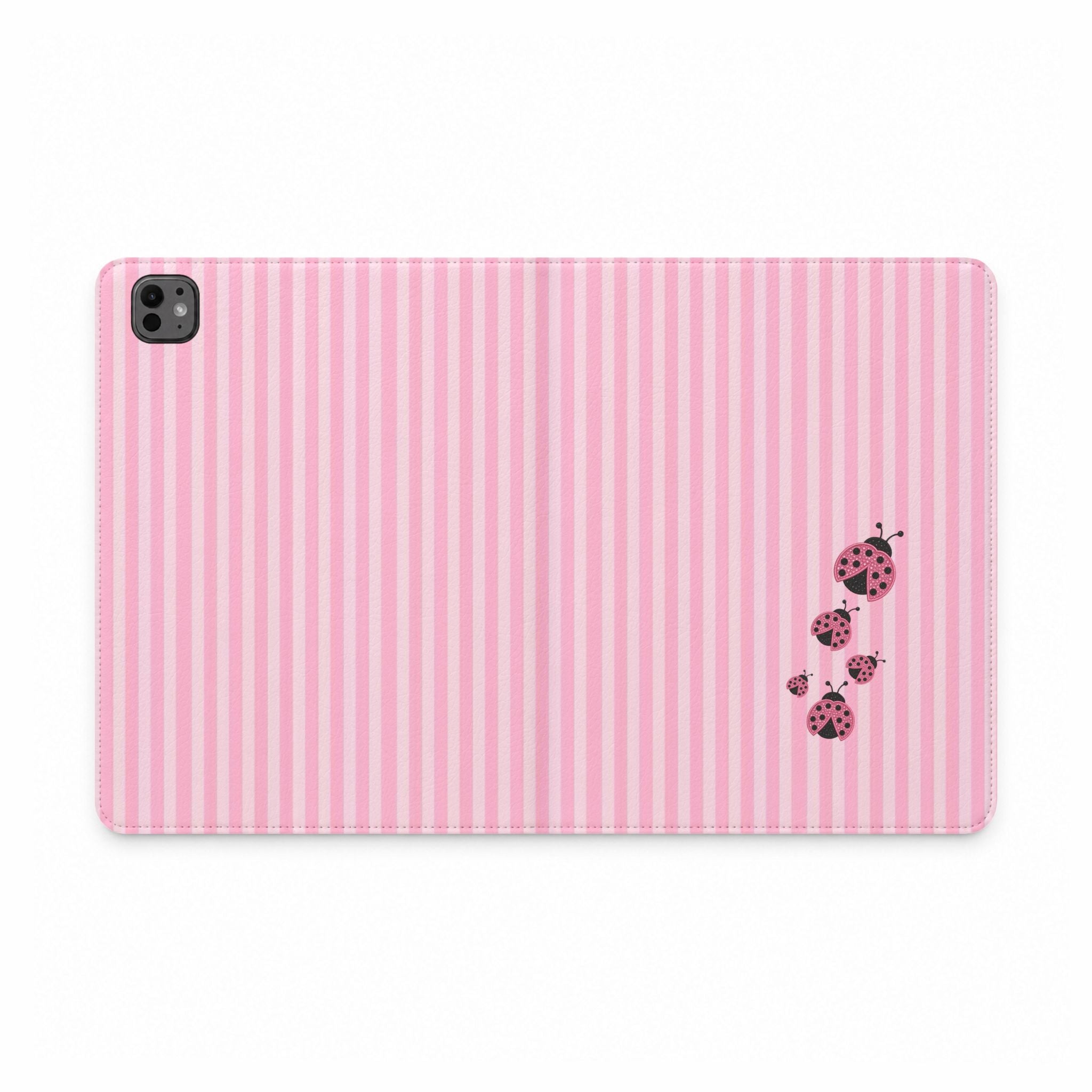 PINK STRIPES LADYBUGS IPAD TABLET FOLIO CASE