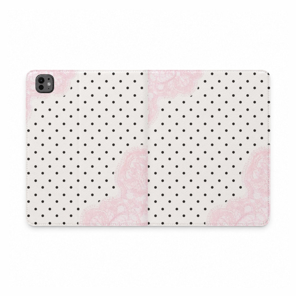 COQUETTE POLKA DOTS PINK LACE IPAD TABLET FOLIO CASE