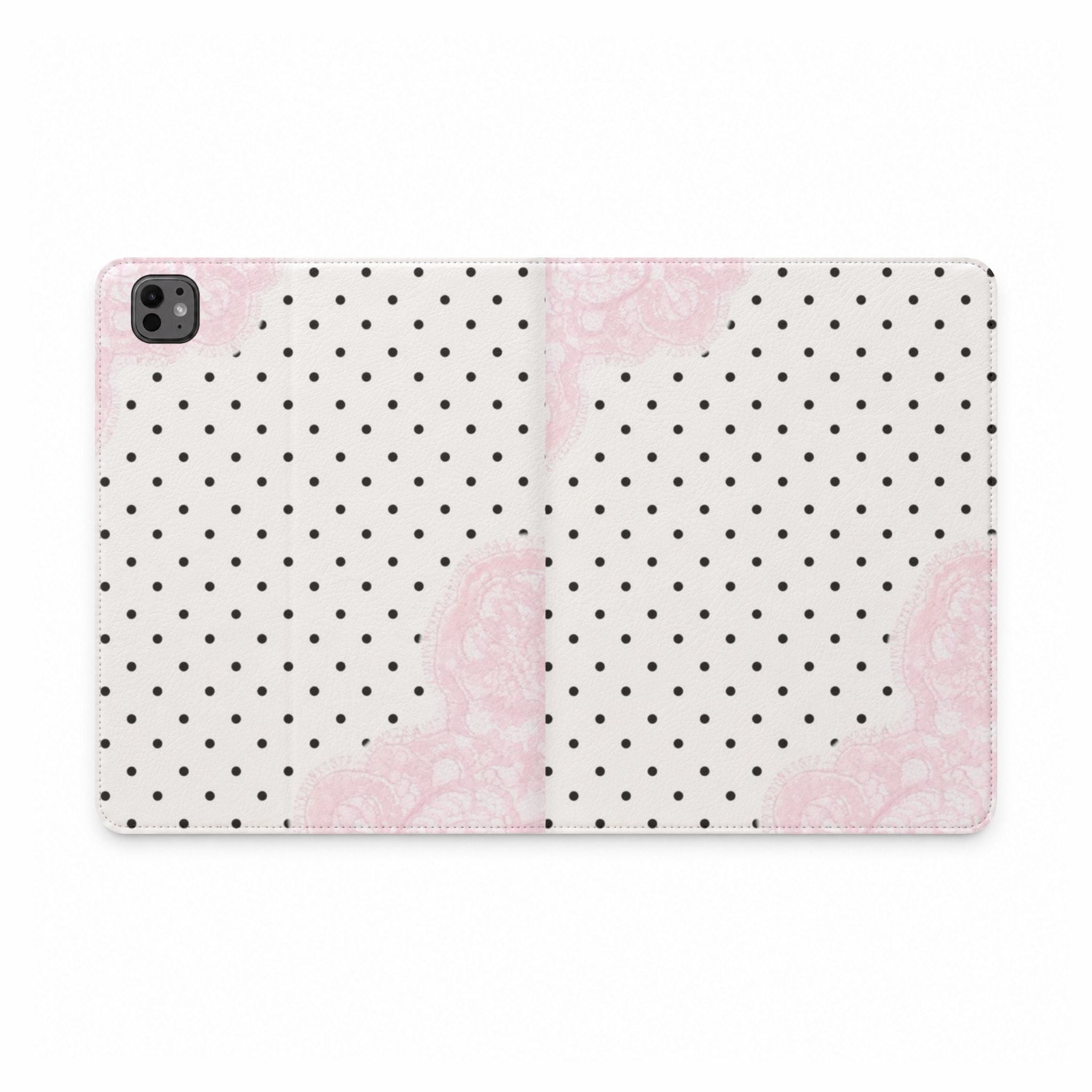 COQUETTE POLKA DOTS PINK LACE IPAD TABLET FOLIO CASE