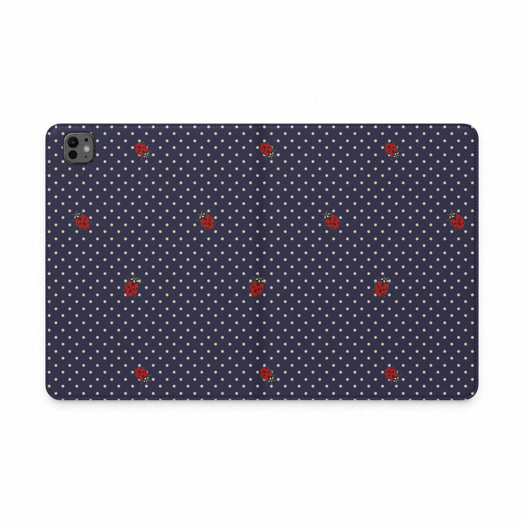 NAVY BLUE POLKA DOTS MINI LADYBUGS IPAD TABLET FOLIO CASE