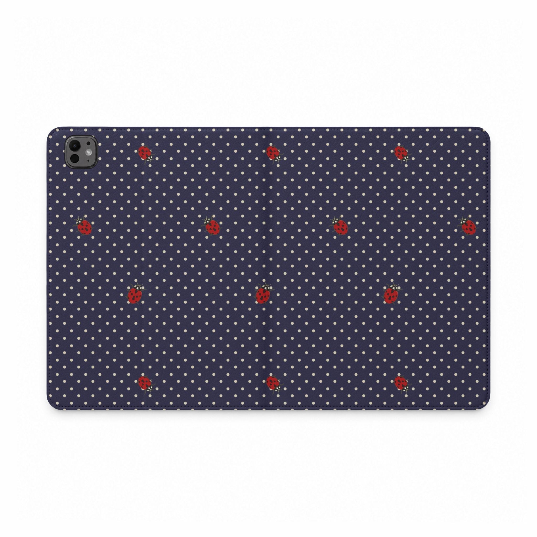 NAVY BLUE POLKA DOTS MINI LADYBUGS IPAD TABLET FOLIO CASE