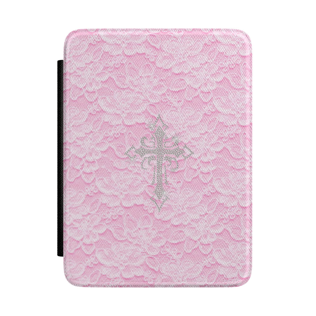 PINK LACE CROSS KINDLE CASE HARDCOVER