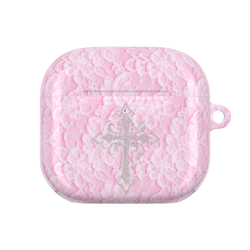 PINK LACE CROSS AIRPOD CASE