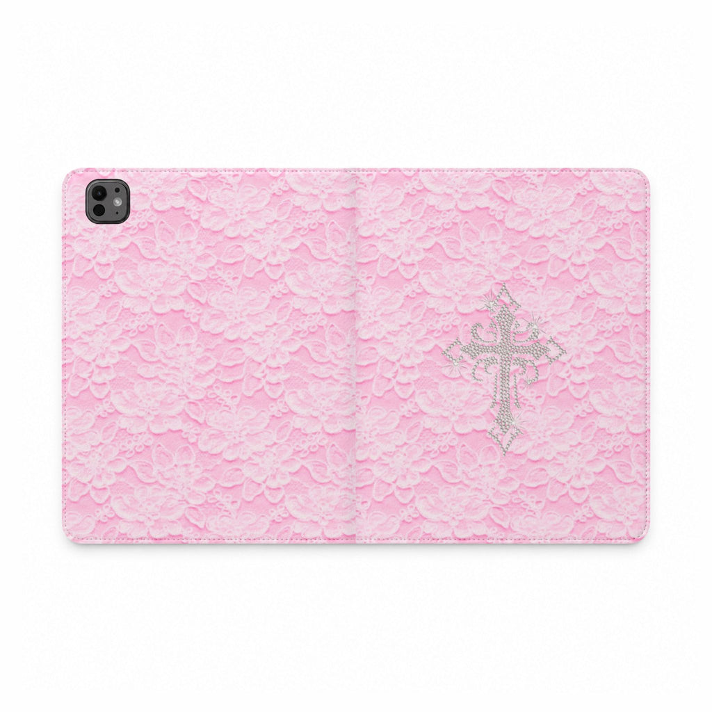 PINK LACE CROSS IPAD TABLET FOLIO CASE