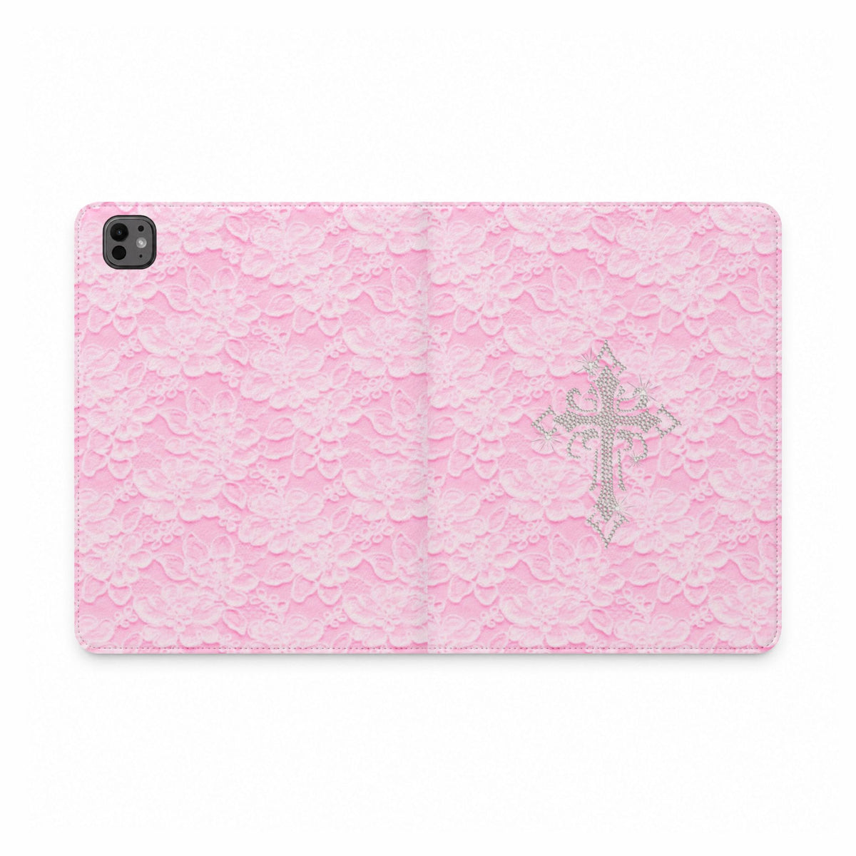PINK LACE CROSS IPAD TABLET FOLIO CASE