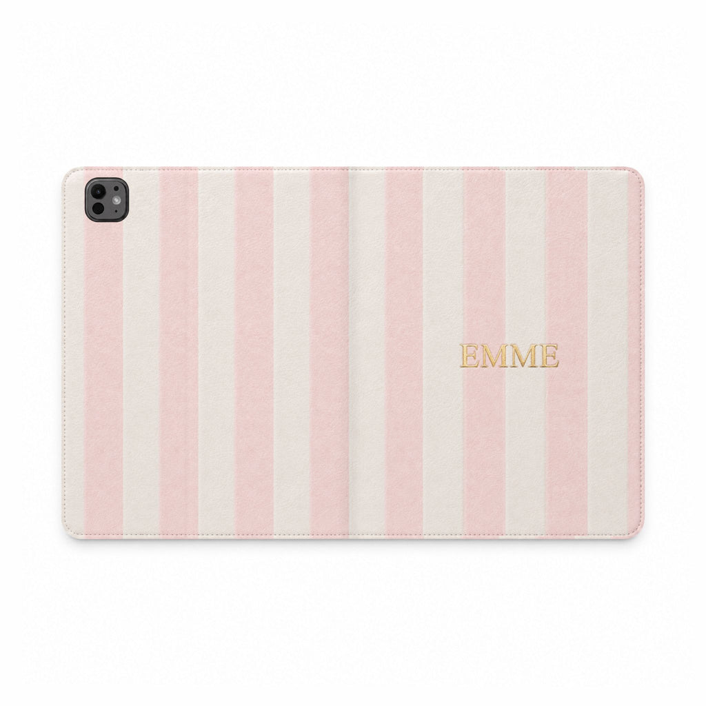 PERSONALIZED BABY PINK STRIPES CUSTOM NAME IPAD TABLET FOLIO CASE