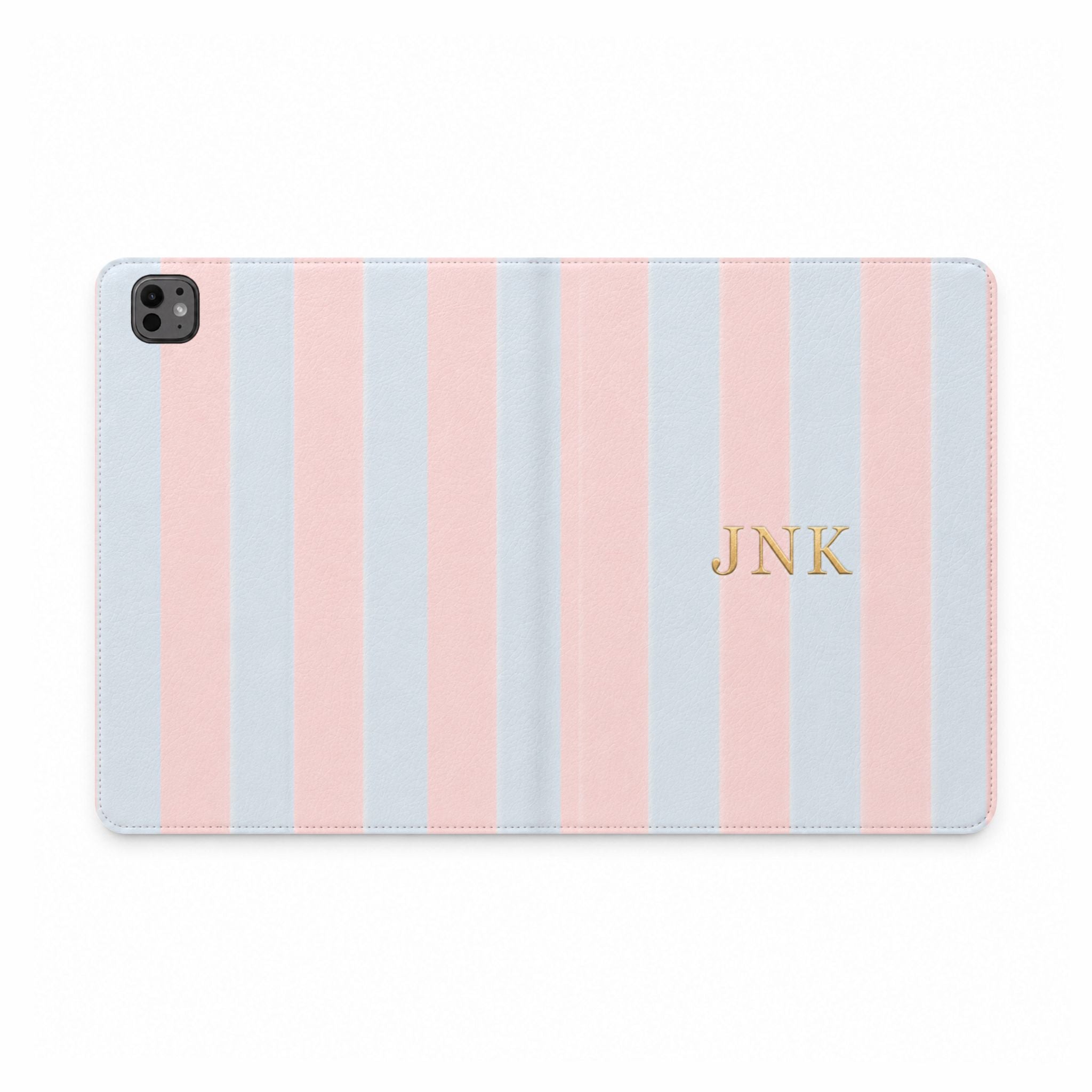 PERSONALIZED PINK & BLUE STRIPES CUSTOM NAME IPAD TABLET FOLIO CASE