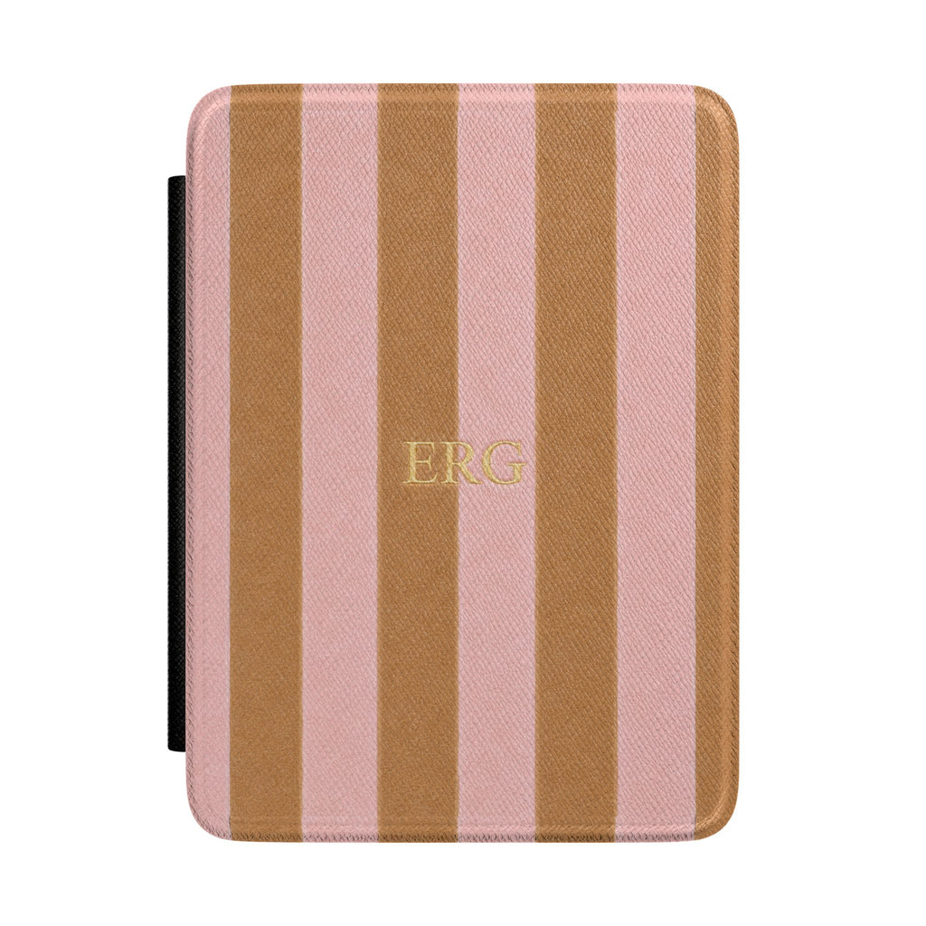 PERSONALIZED CUSTOM NAME BEIGE & PINK STRIPES MONOGRAM INITIALS CASE HARDCOVER