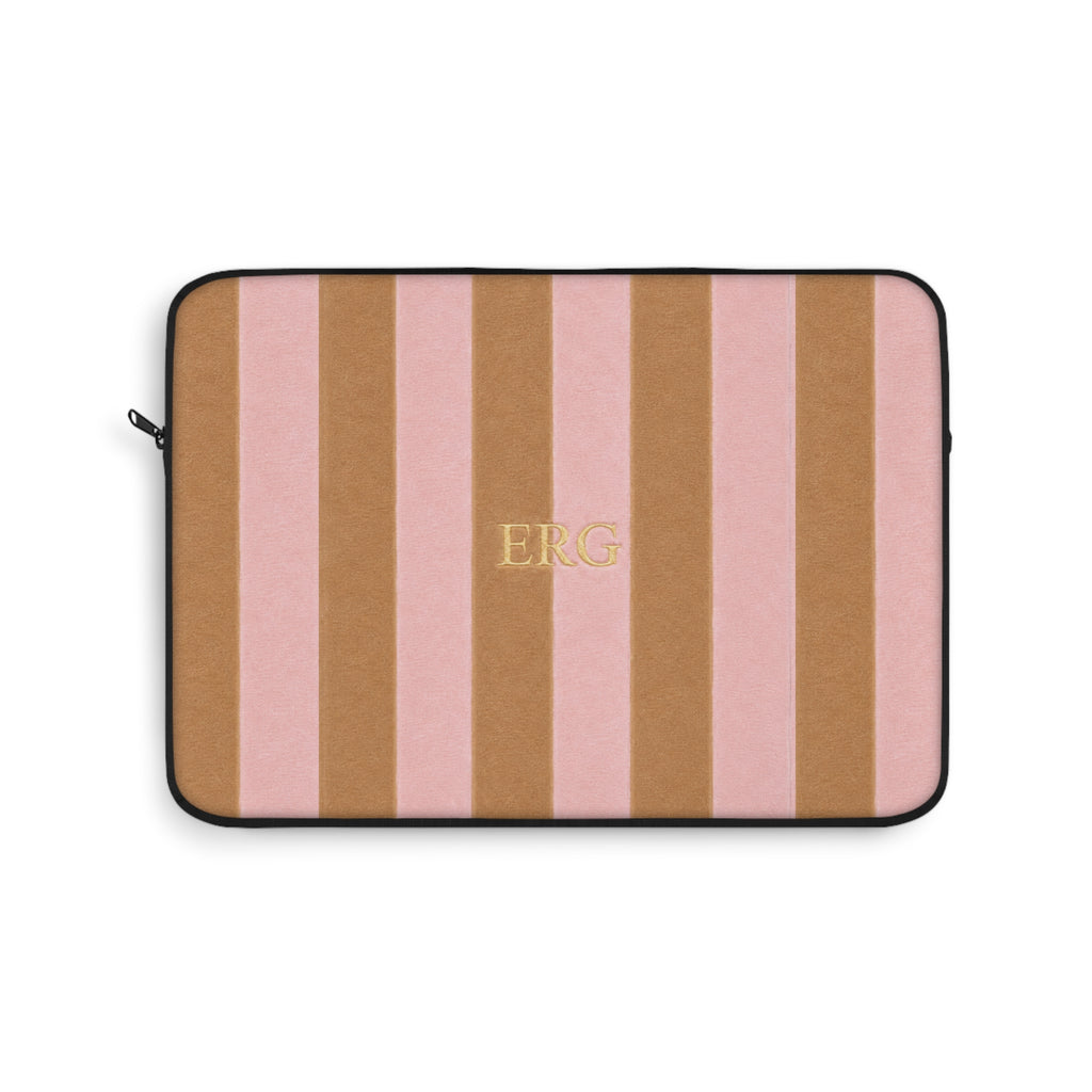 PERSONALIZED NAME CUSTOM BEIGE & PINK STRIPES KINDLE IPAD & LAPTOP SLEEVE