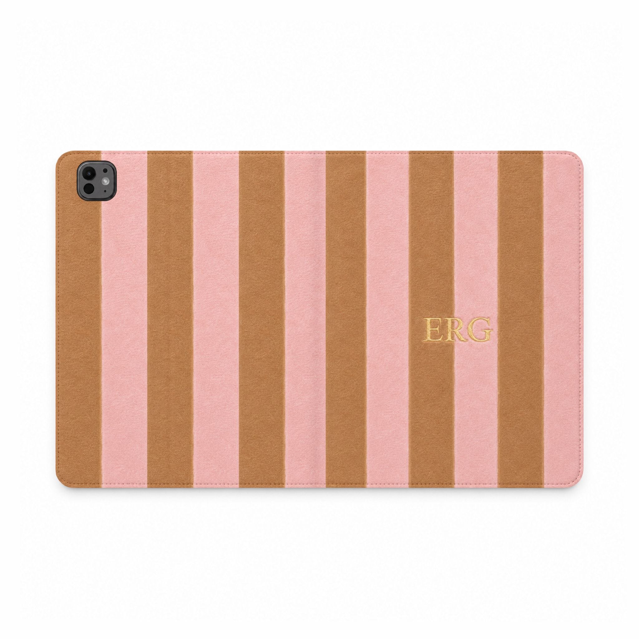PERSONALIZED BEIGE & PINK STRIPES CUSTOM NAME IPAD TABLET FOLIO CASE