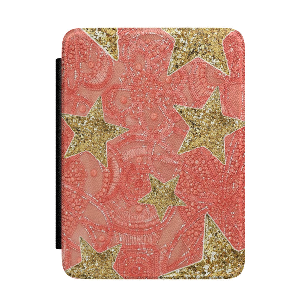CORAL CRUSH EMBELLISHED GOLD STARS KINDLE CASE HARDCOVER