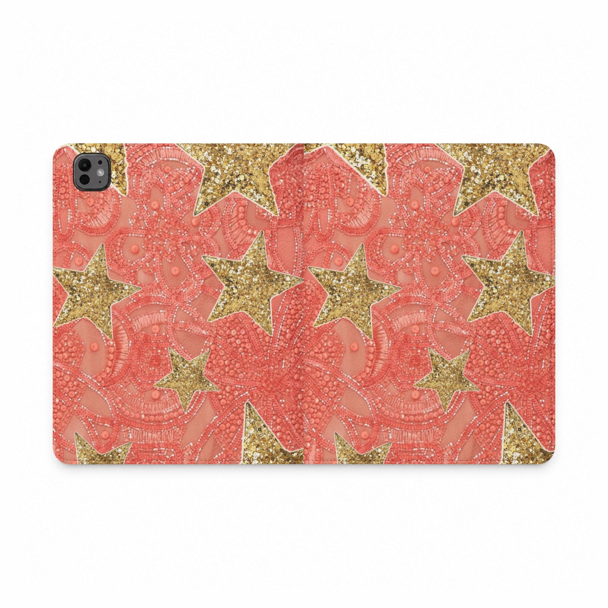 CORAL CRUSH EMBELLISHED GOLD STARS IPAD TABLET FOLIO CASE