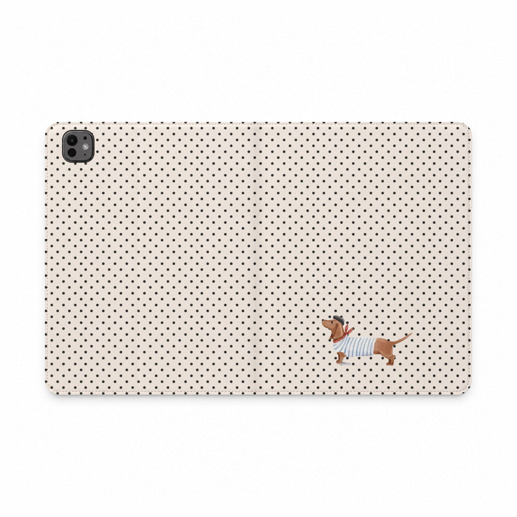 CLASSIC POLKA DOTS SAILOR DACHSHUND PUPPY IPAD TABLET FOLIO CASE