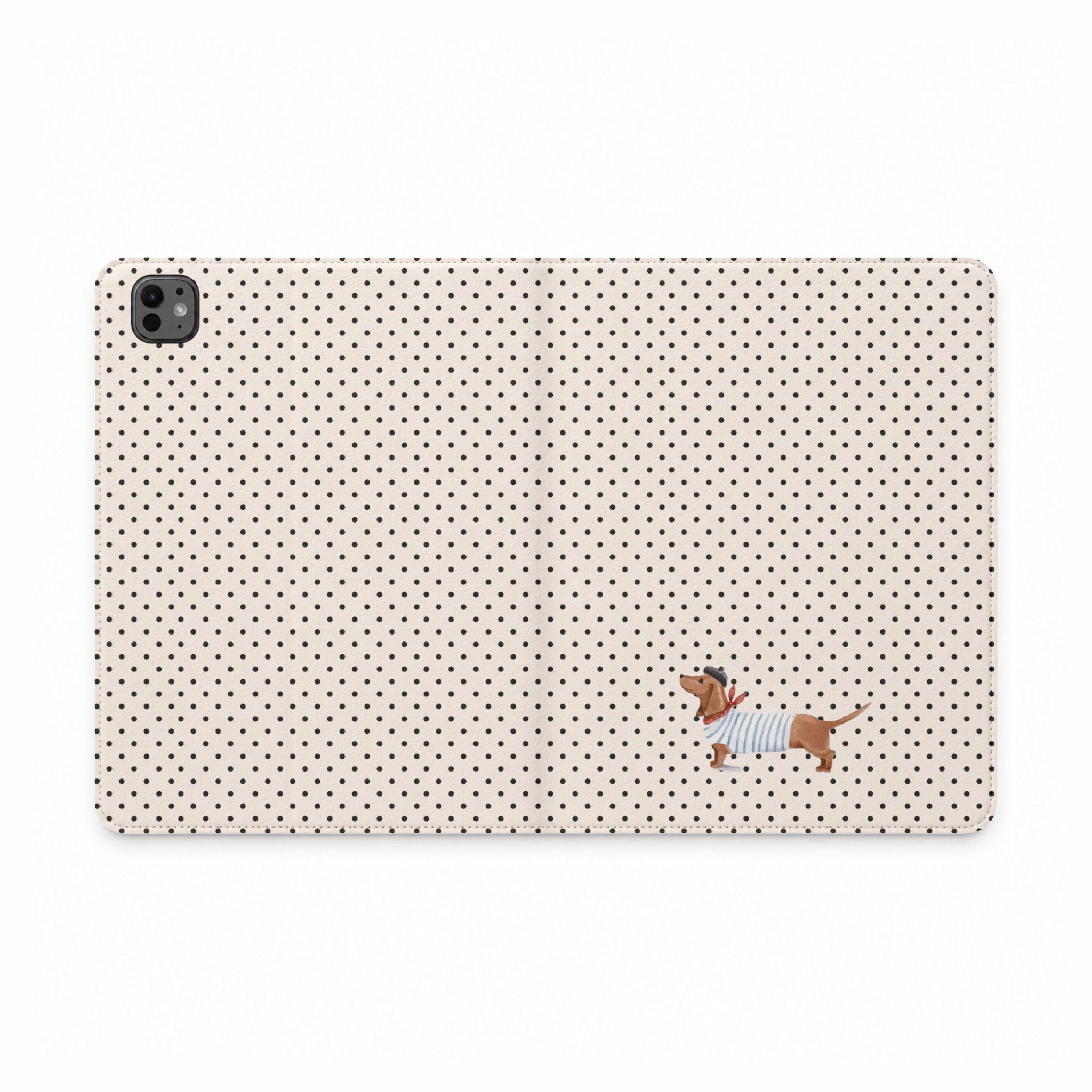 CLASSIC POLKA DOTS SAILOR DACHSHUND PUPPY IPAD TABLET FOLIO CASE