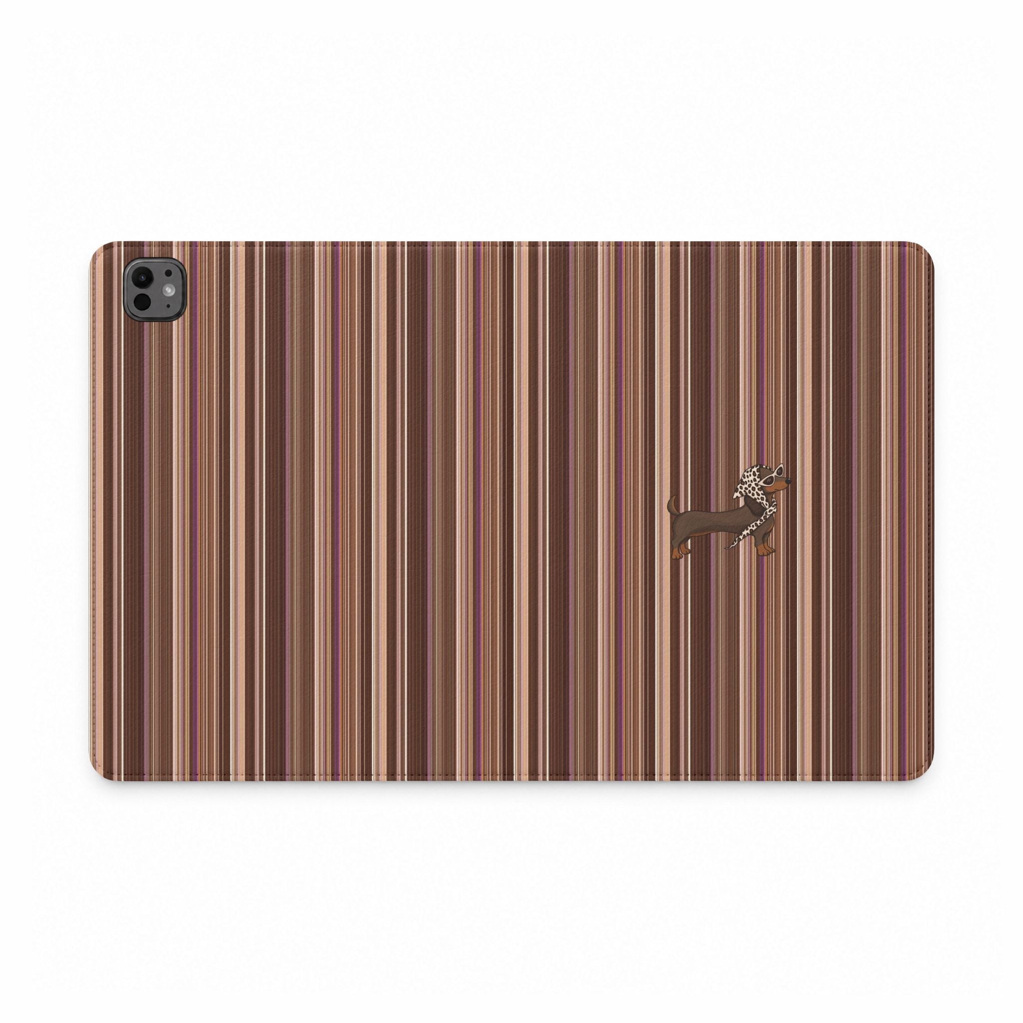 FALL STRIPES DACHSHUND IPAD TABLET FOLIO CASE