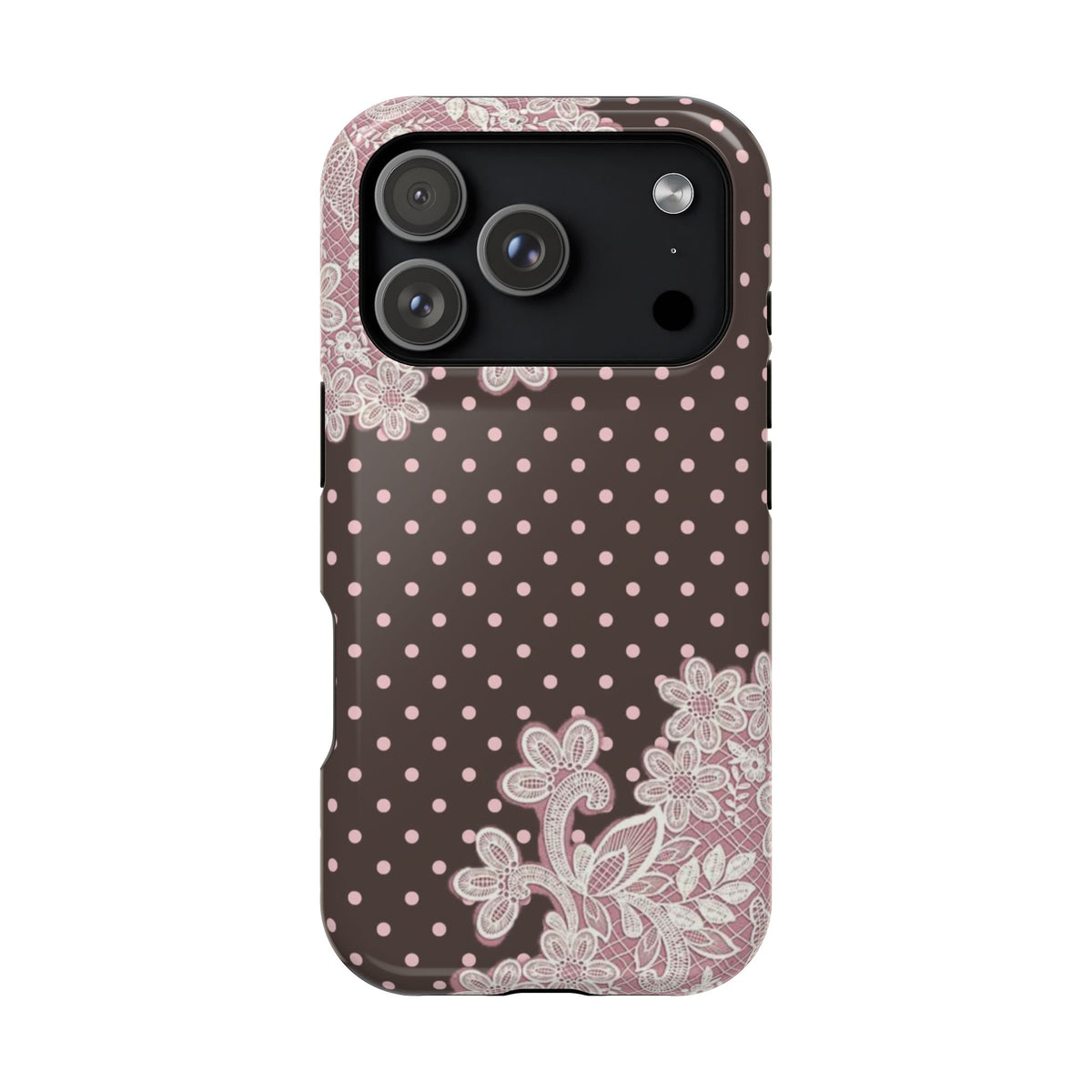 PARIS PINK LACE BROWN POLKA DOTS PHONE CASE