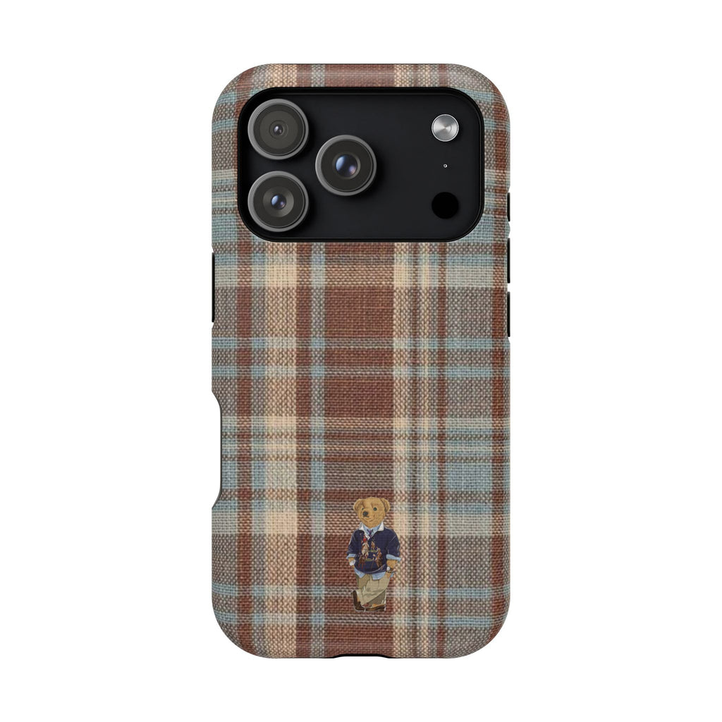 BROWN PLAID MINI TEDDY BEAR PHONE CASE