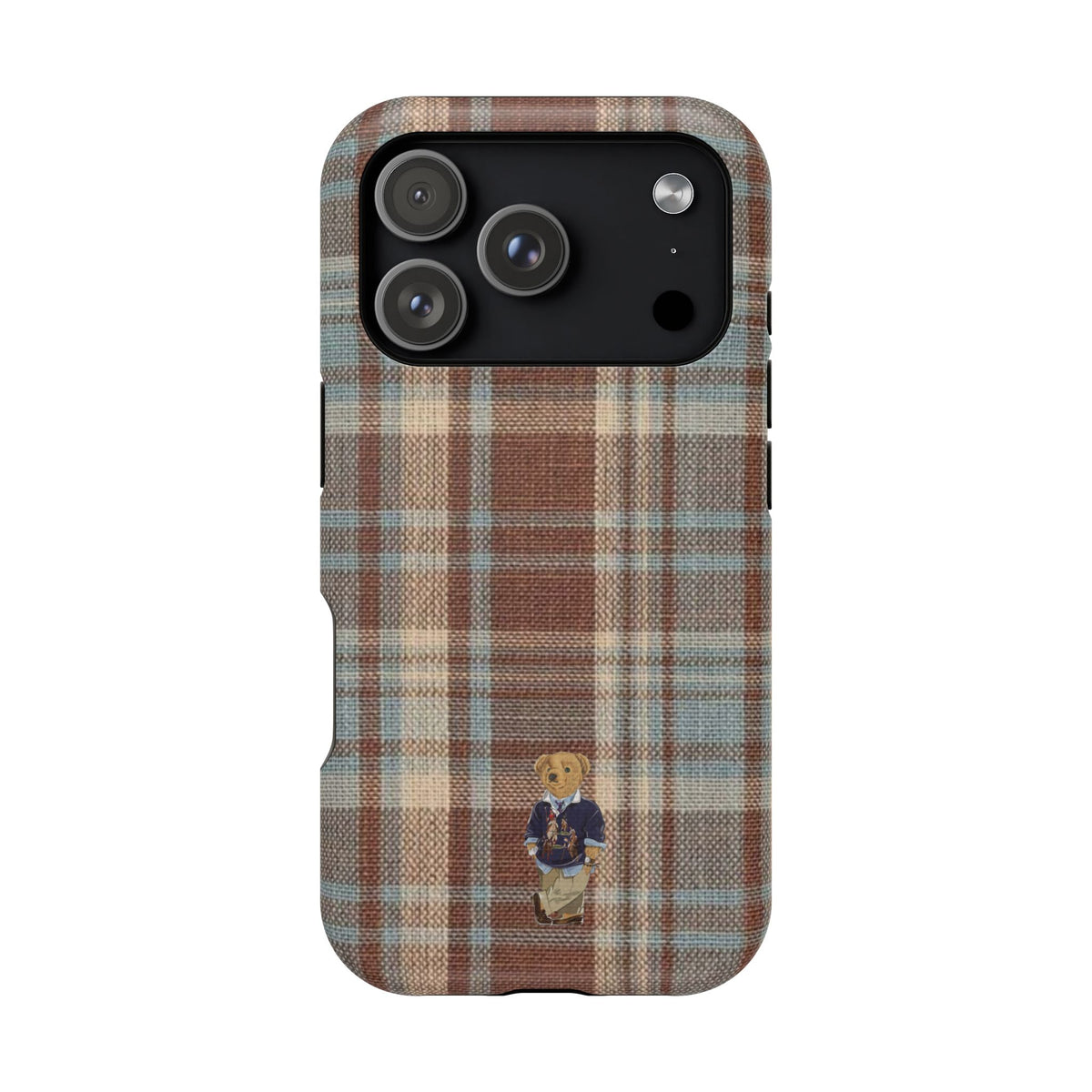 BROWN PLAID MINI TEDDY BEAR PHONE CASE
