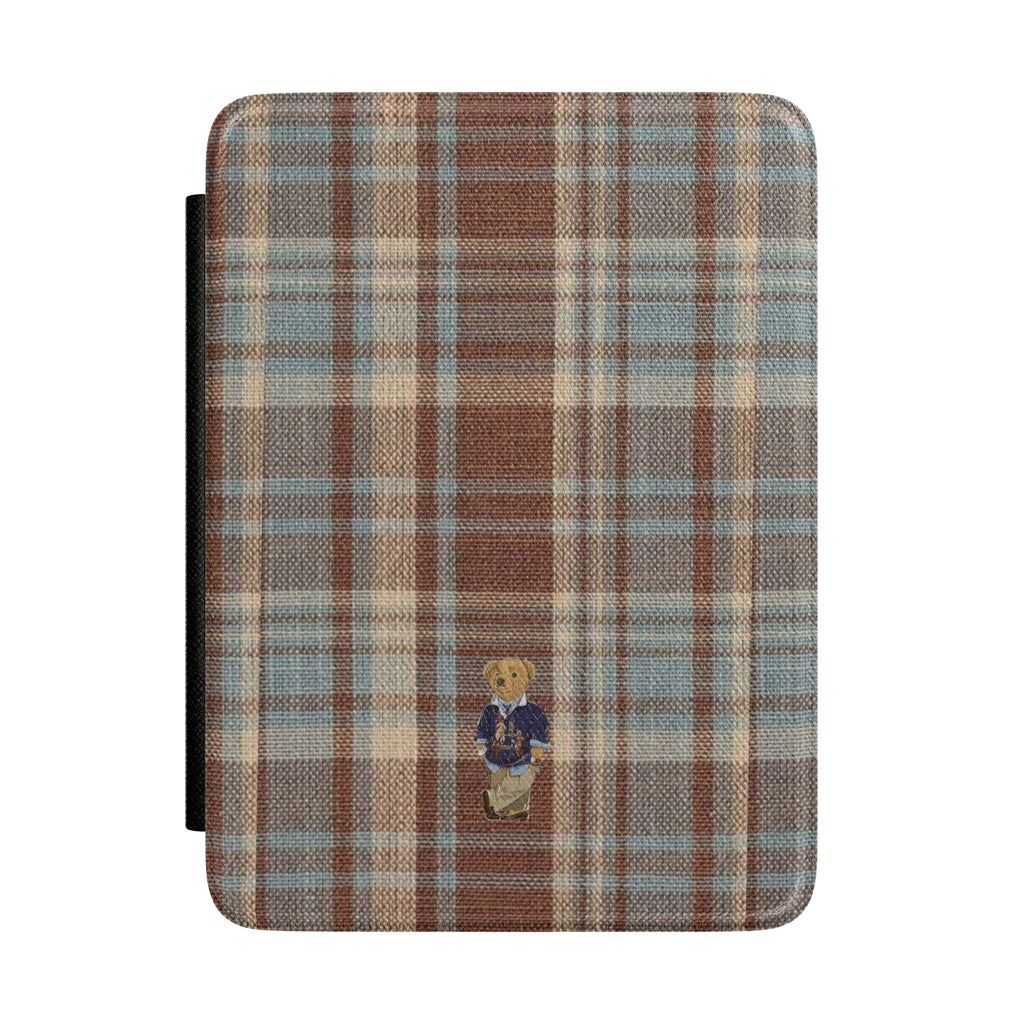 BROWN PLAID MINI TEDDY BEAR KINDLE CASE HARDCOVER