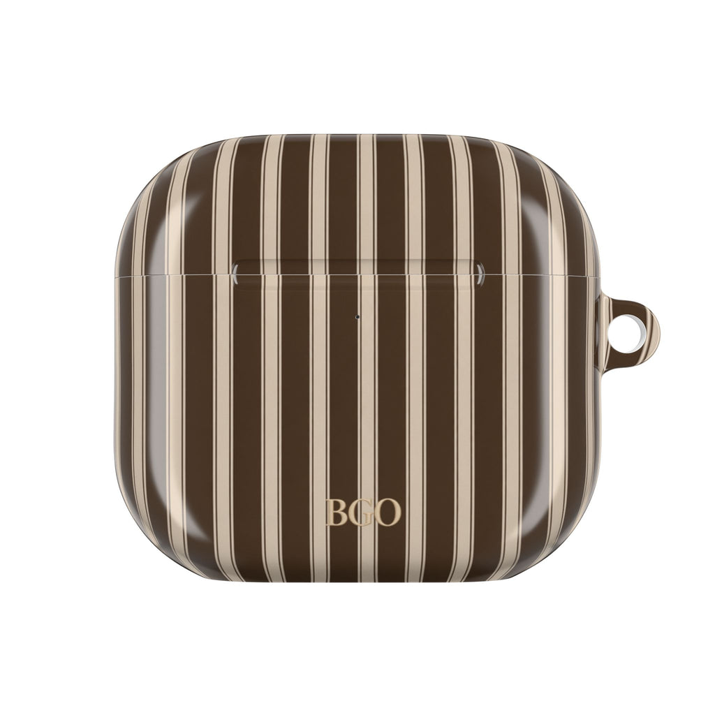 PERSONALIZED BROWN CLASSIC STRIPES INITIALS NAME AIRPOD CASE