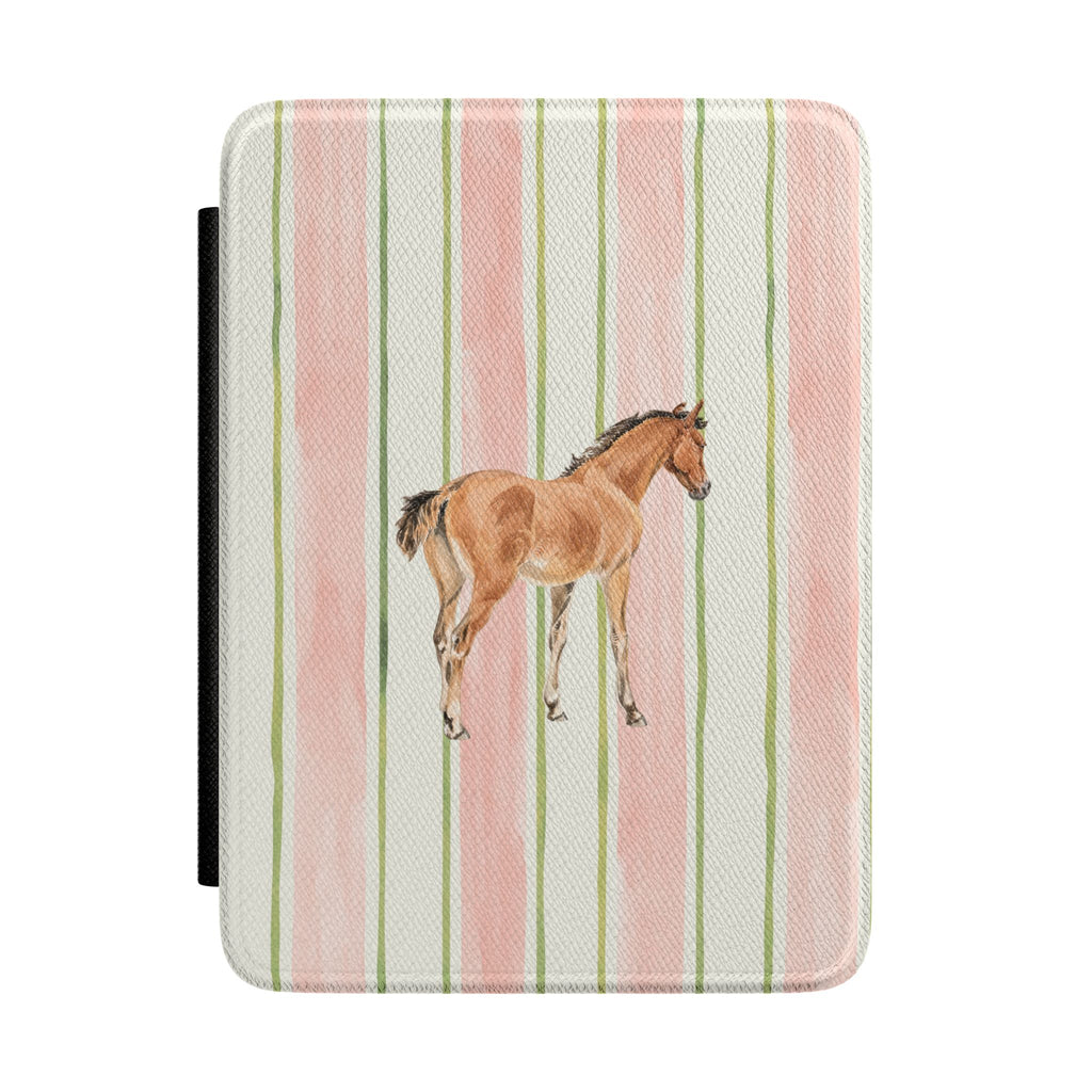 PINK STRIPES HORSE KINDLE CASE HARDCOVER