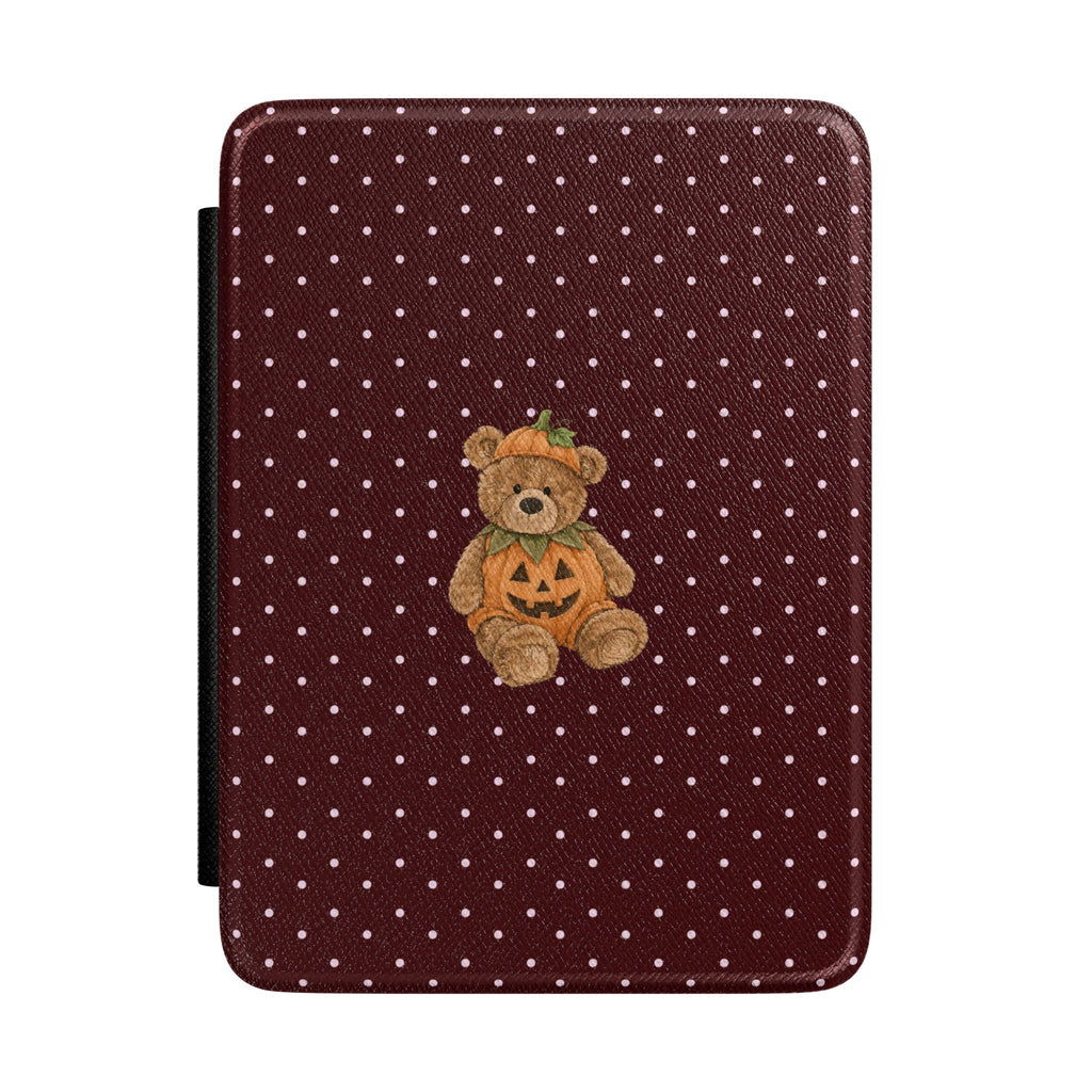 BURGUNDY POLKA DOTS HALLOWEEN TEDDY BEAR KINDLE CASE HARDCOVER
